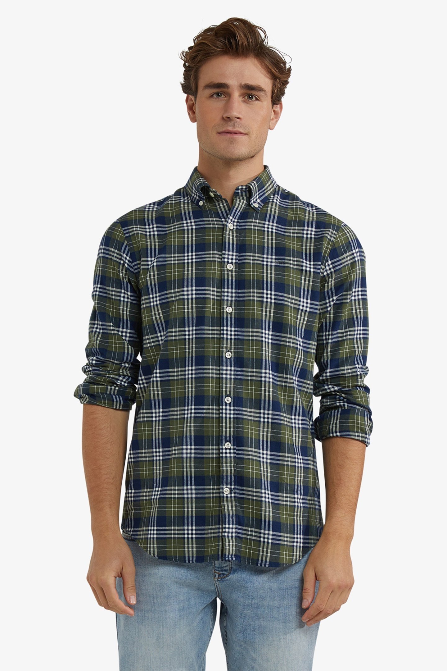 FLANNEL MULTI CHECK SHIRT MOSS GREEN 1