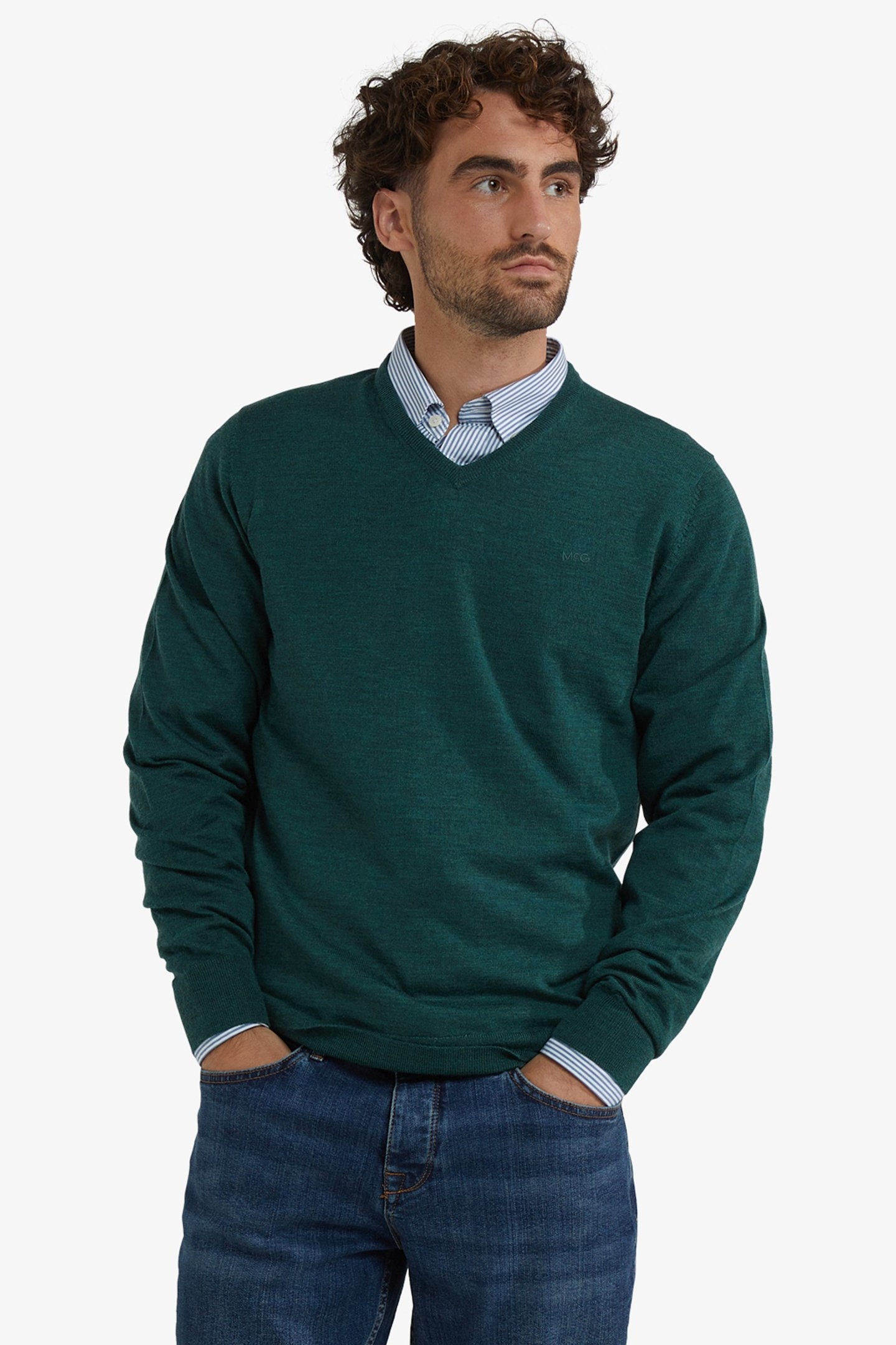 FINE MERINO V-NECK SWEATER WINTER SAGE 1