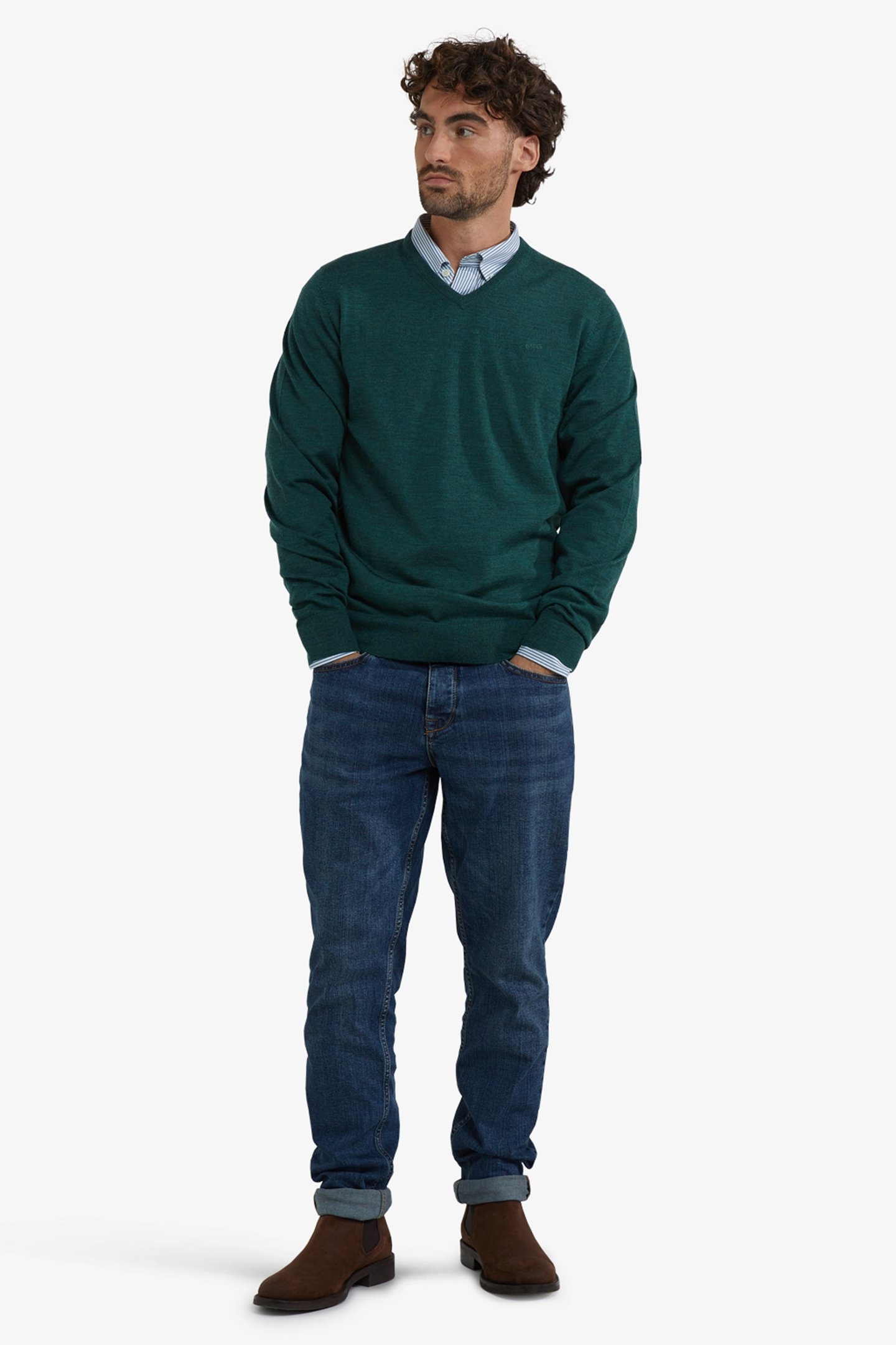 FINE MERINO V-NECK SWEATER WINTER SAGE 2