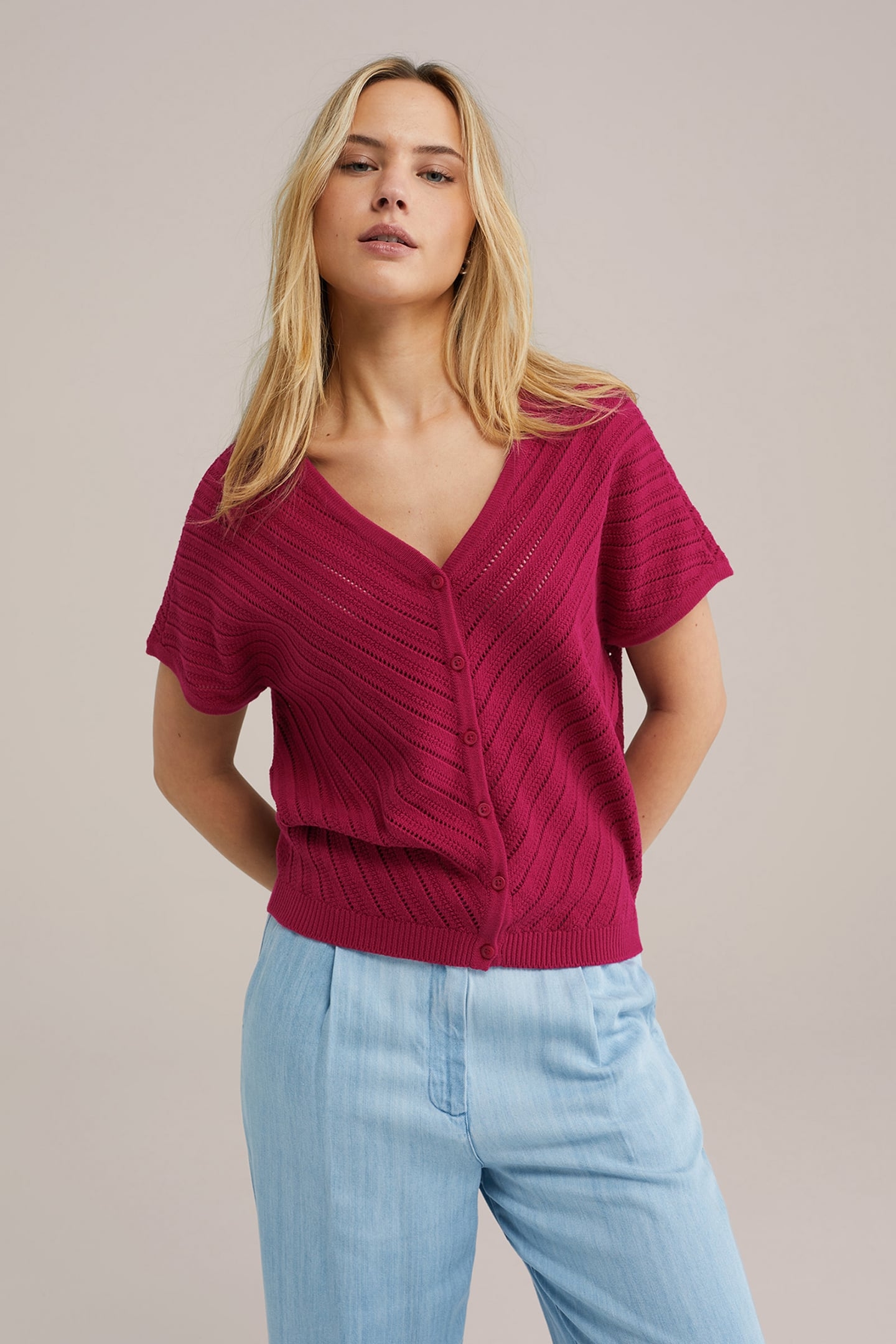 KNITTED CARDIGAN BURGUNDY RED 1