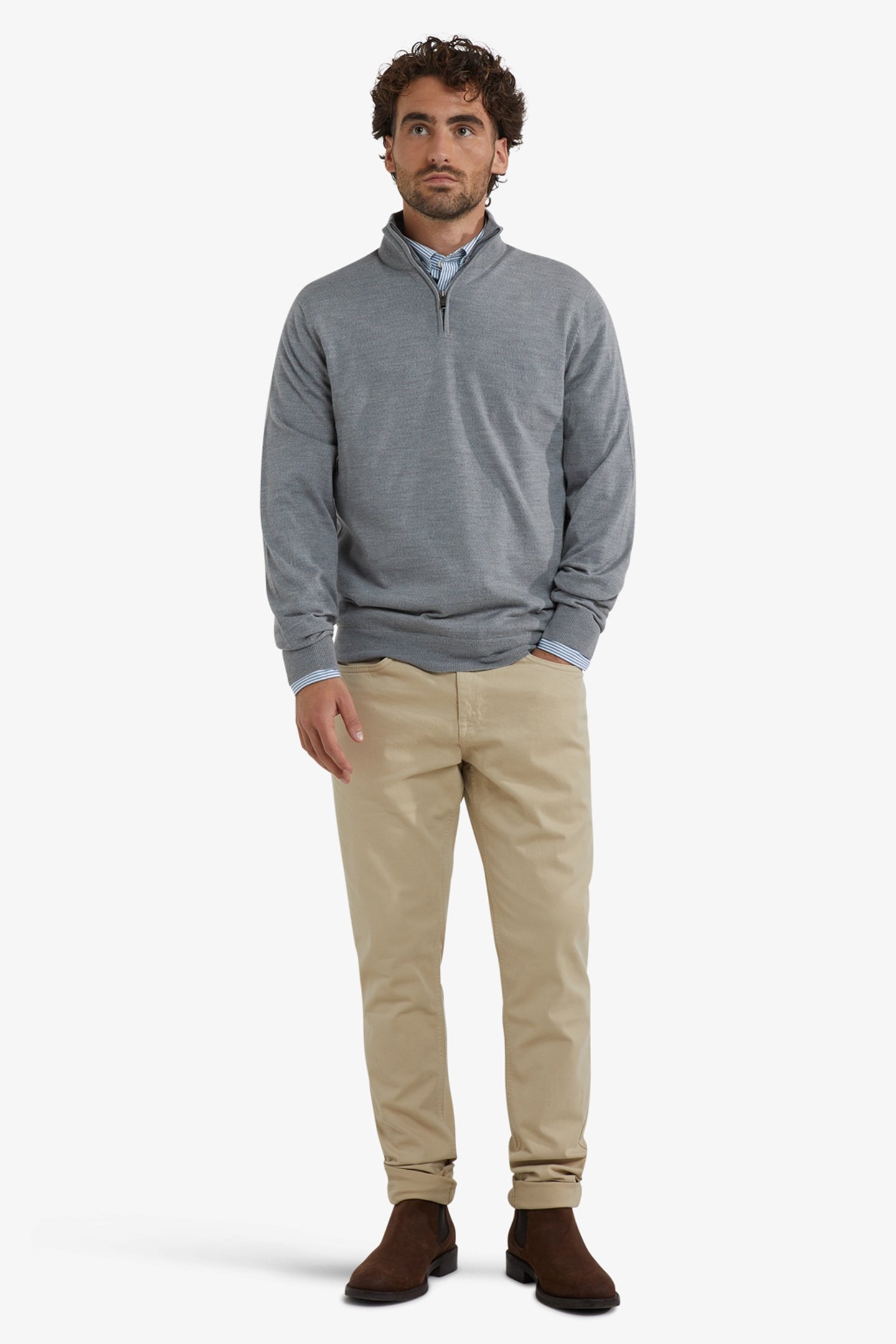 FINE MERINO ZIP MOCK SWEATER MEDIUM GREY MELANGE 2