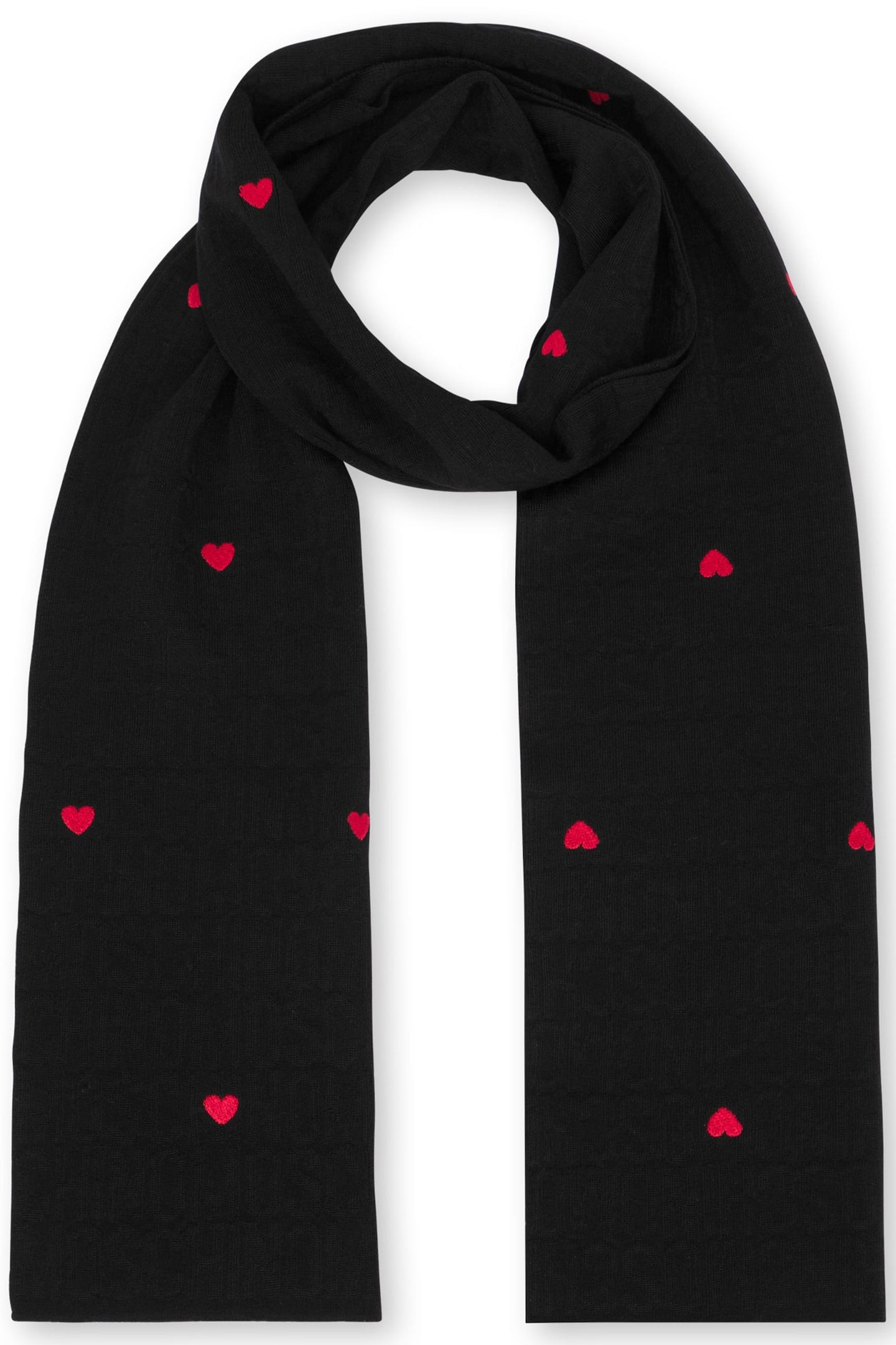 KNITTED SCARF WITH ALLOVER LOGO HEARTS BLACK 1