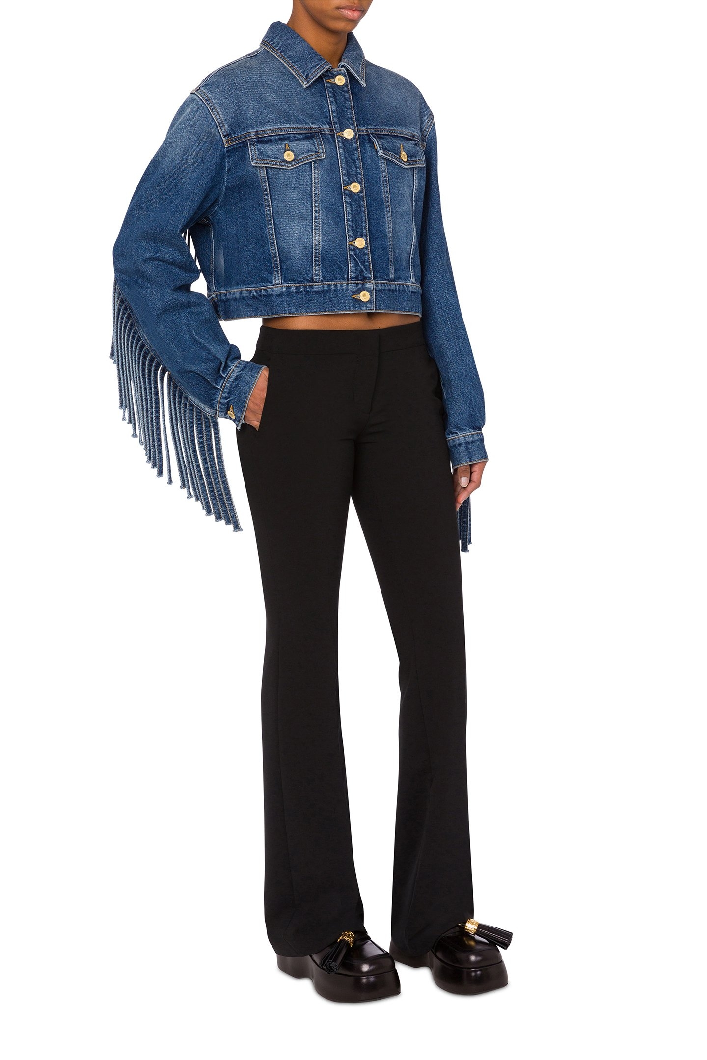 CROPPED JACKET WITH FRINGES BLUE 1