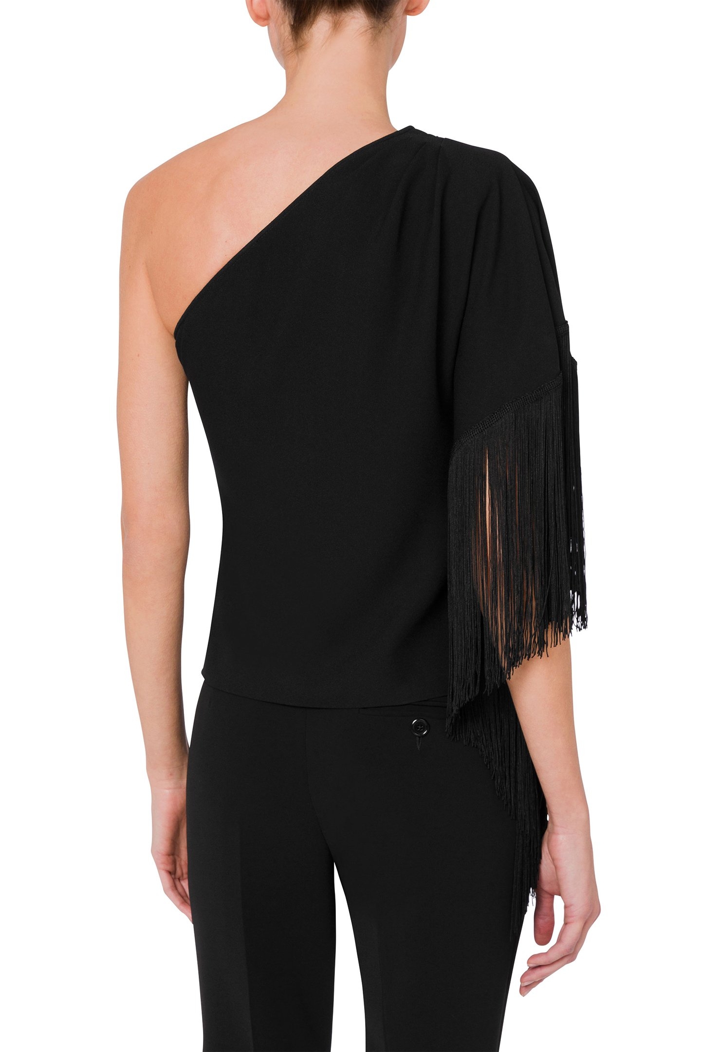 ONE-SHOULDER TOP WITH FRINGES BLACK 2