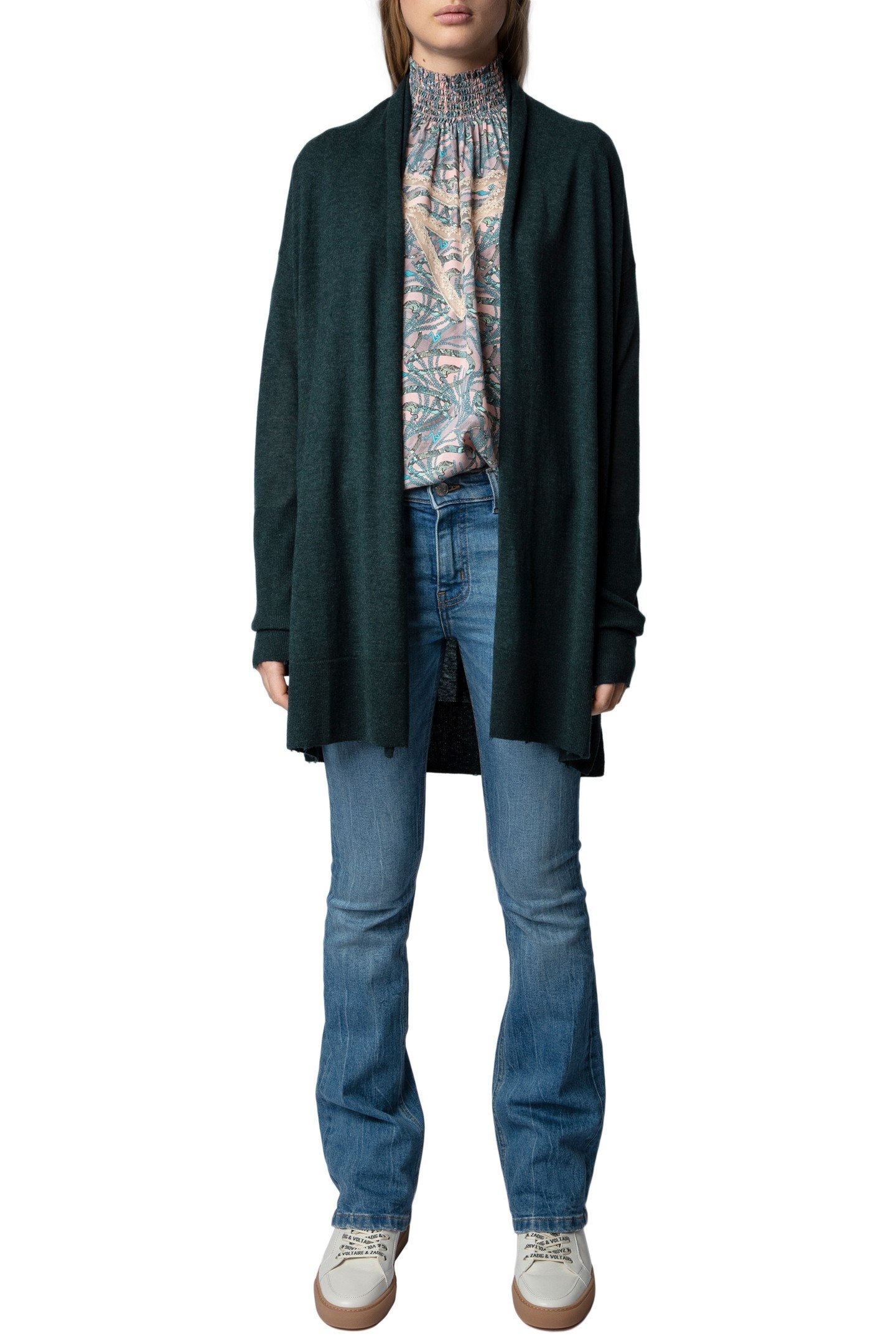 HAZZEL CASHMERE KNIT CARDIGAN PEACOCK 1