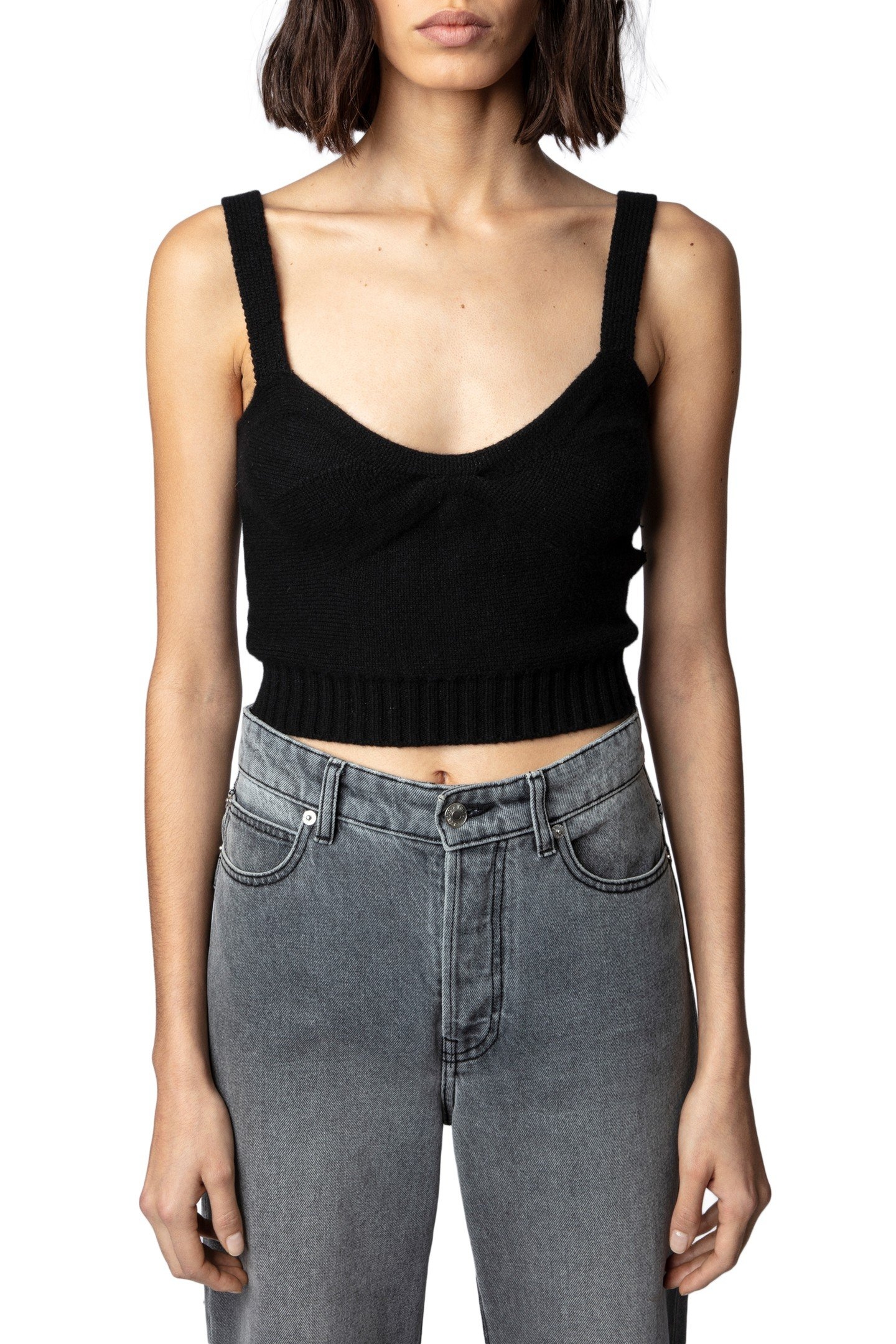 BETTINA CASHMERE WOOL KNIT CROP TOP NOIR 1
