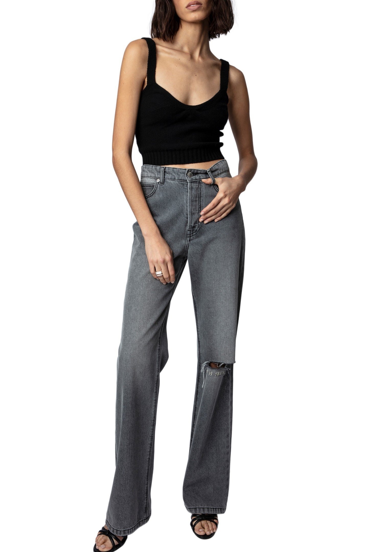 BETTINA CASHMERE WOOL KNIT CROP TOP NOIR 4