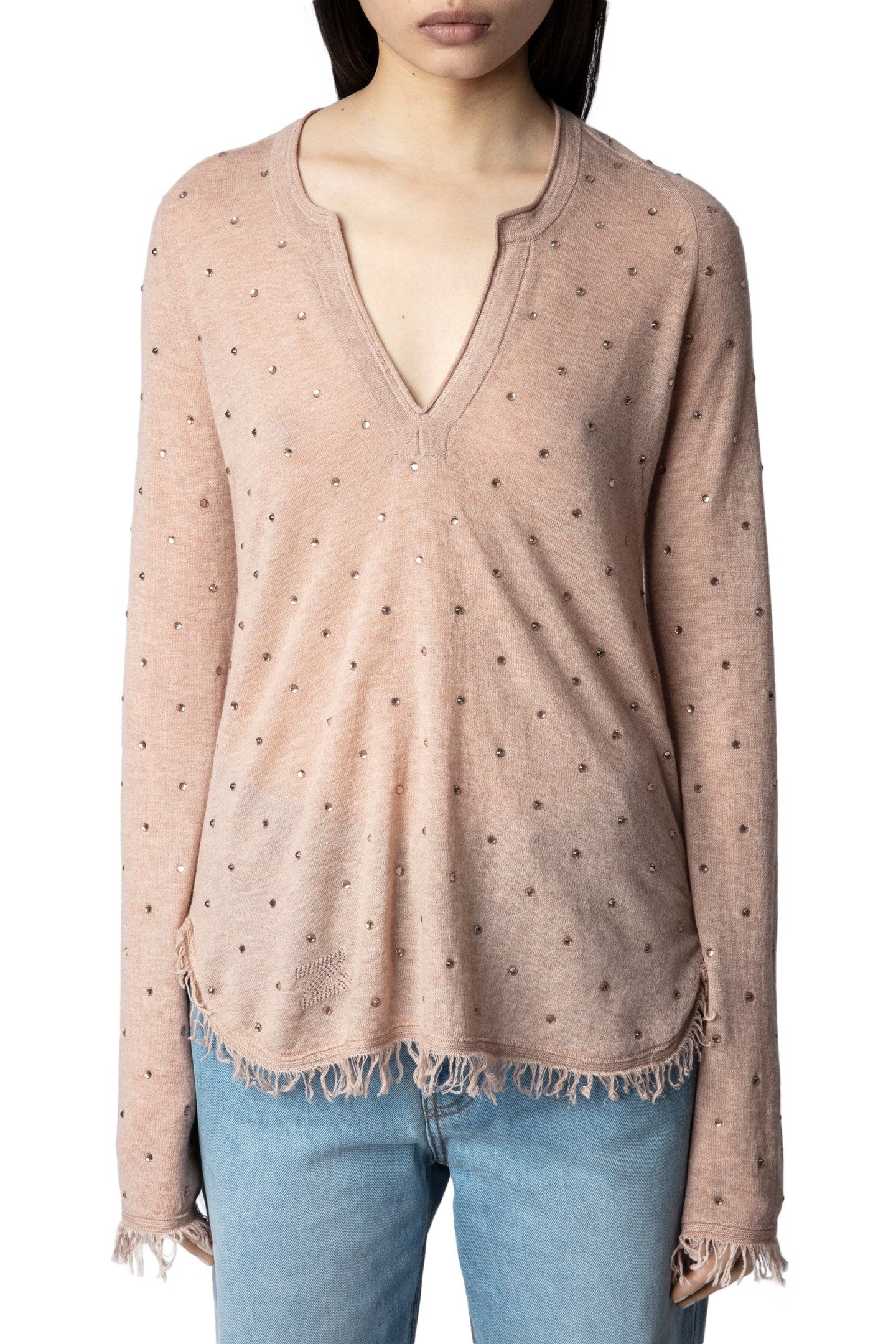 RIVIERA DOTS CASHMERE PULLOVER BLUSH 1