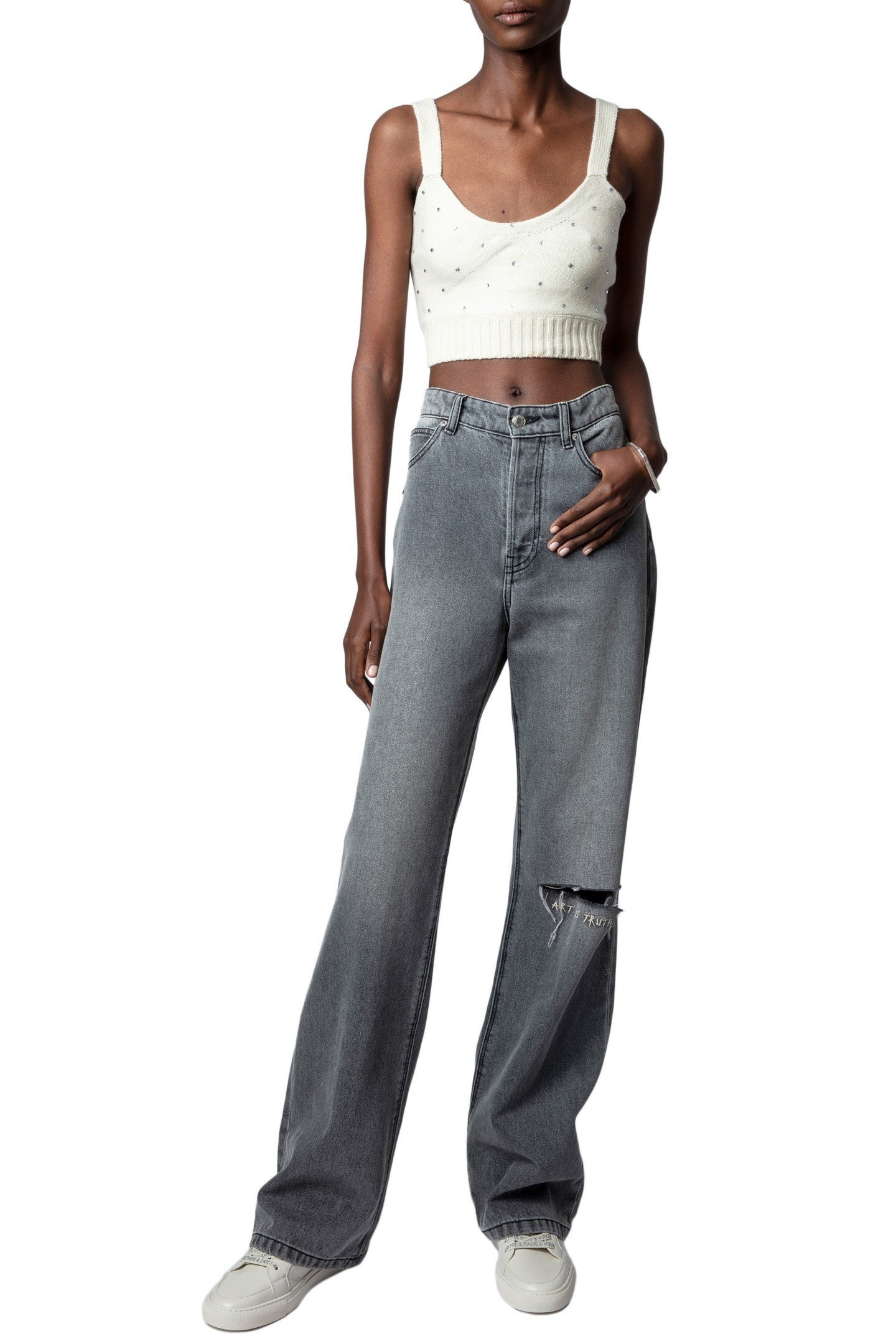 BETTINA CASHMERE WOOL STRASS TOP ECRU 5