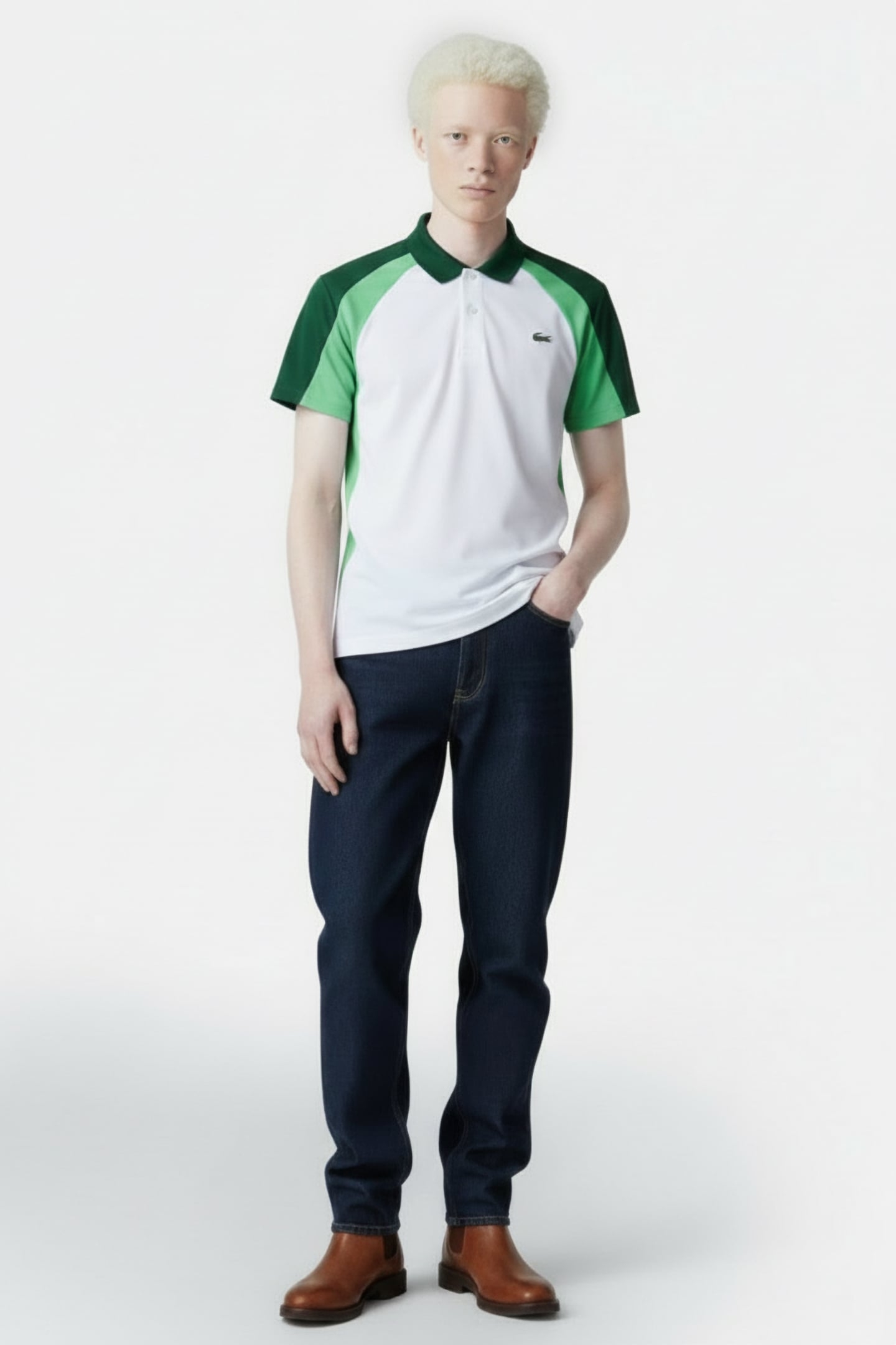 SHORTSLEEVE POLO WHITE/LIAMONE-GREEN 1