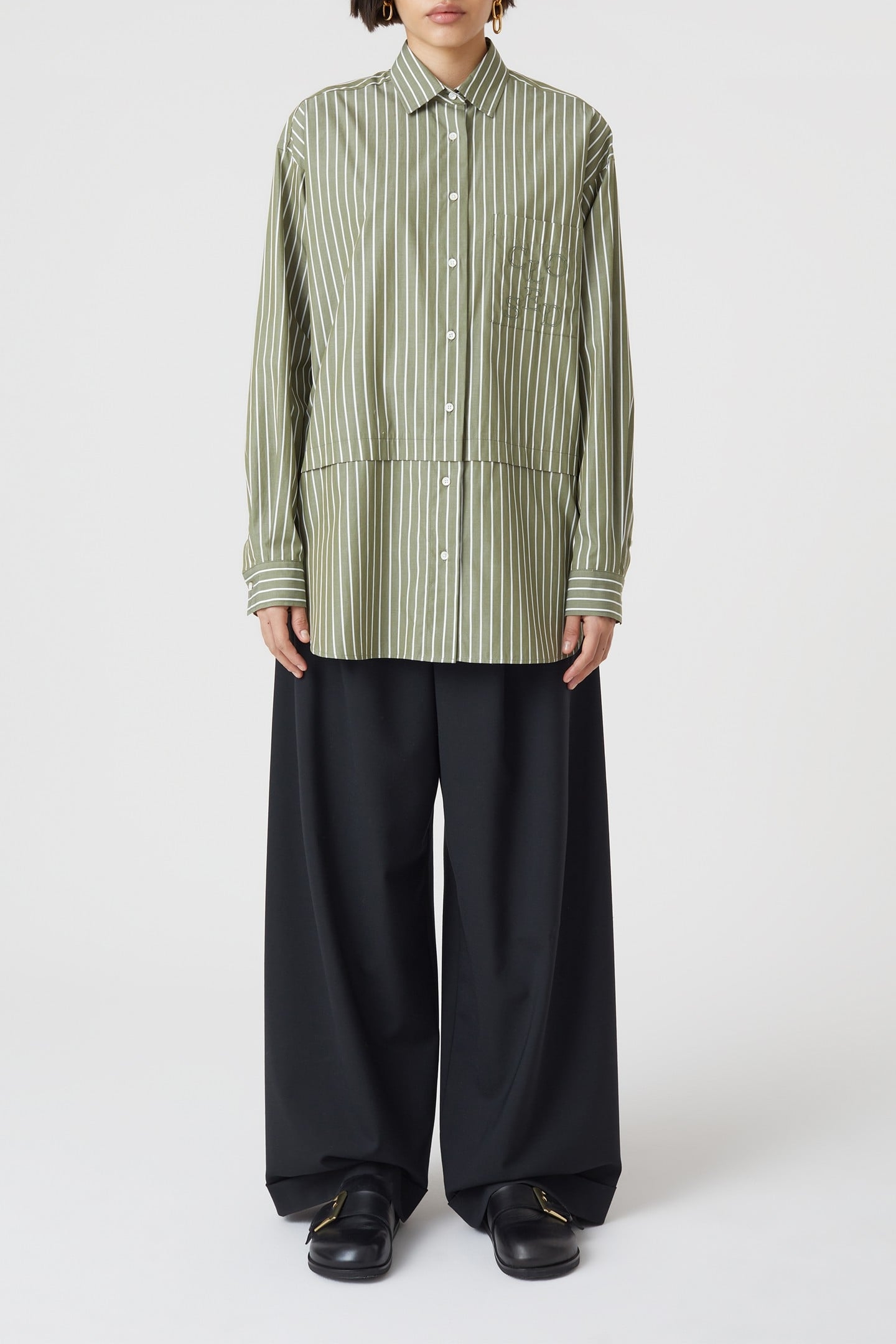 LONG STRIPE BLOUSE SHIRT ARMY GREEN 3