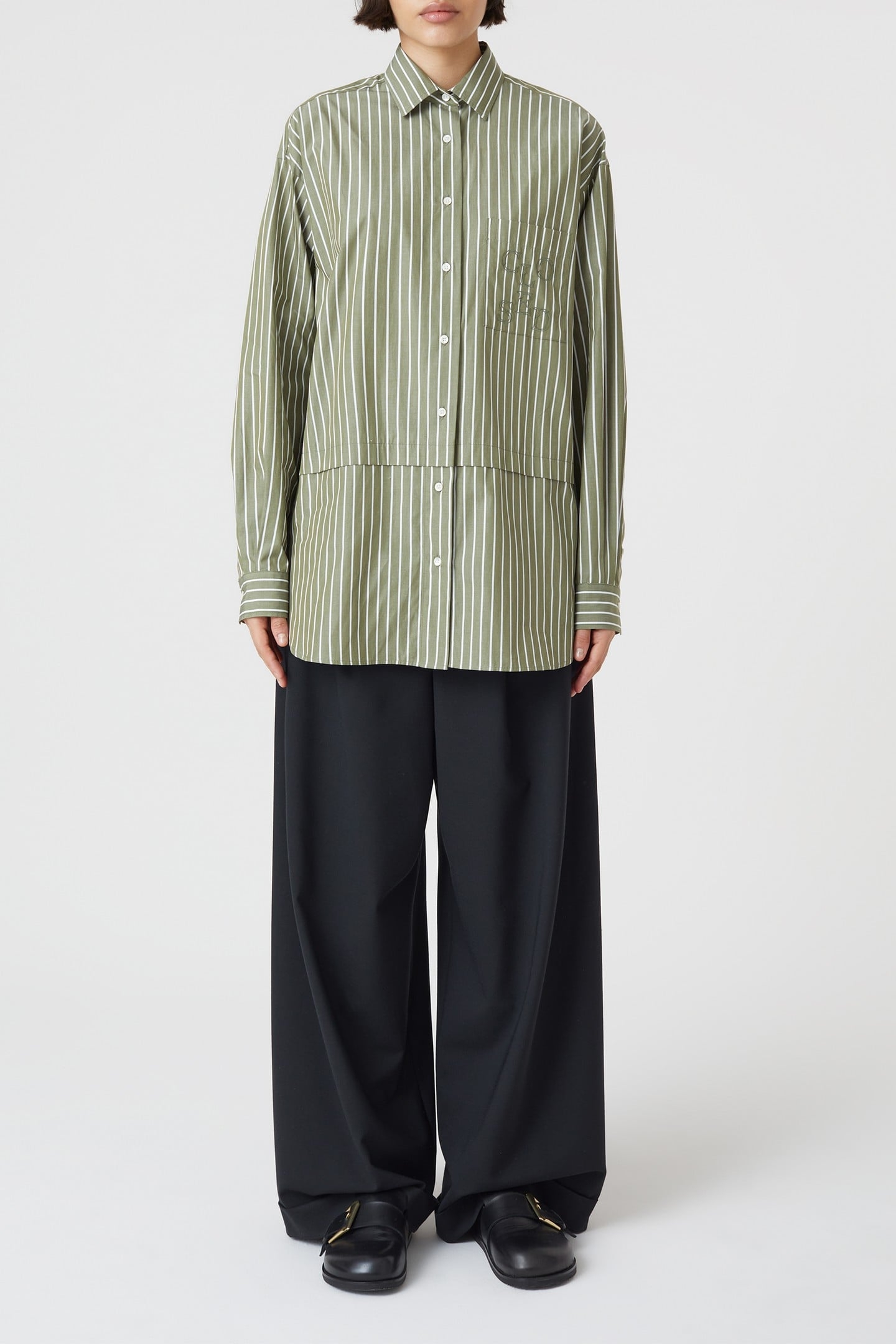 LONG STRIPE BLOUSE SHIRT ARMY GREEN 7