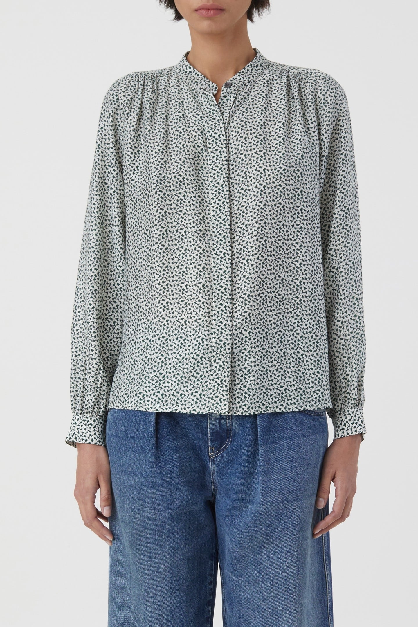 SHORT GATHERED BLOUSE SHIRT FERN GREEN 4