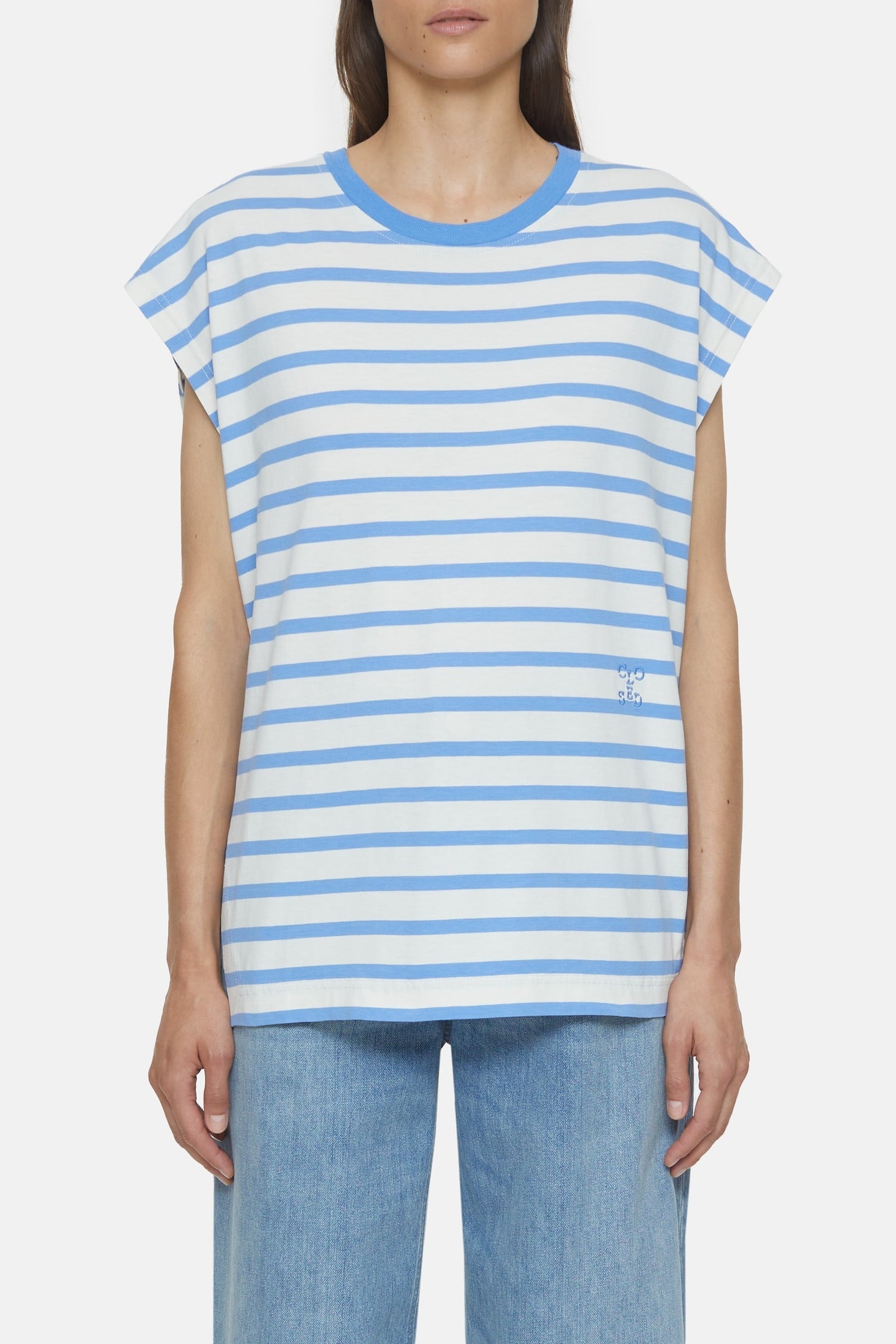 CREW NECK CAP SLEEVE T-SHIRTS CHAMBRAY BLUE 2