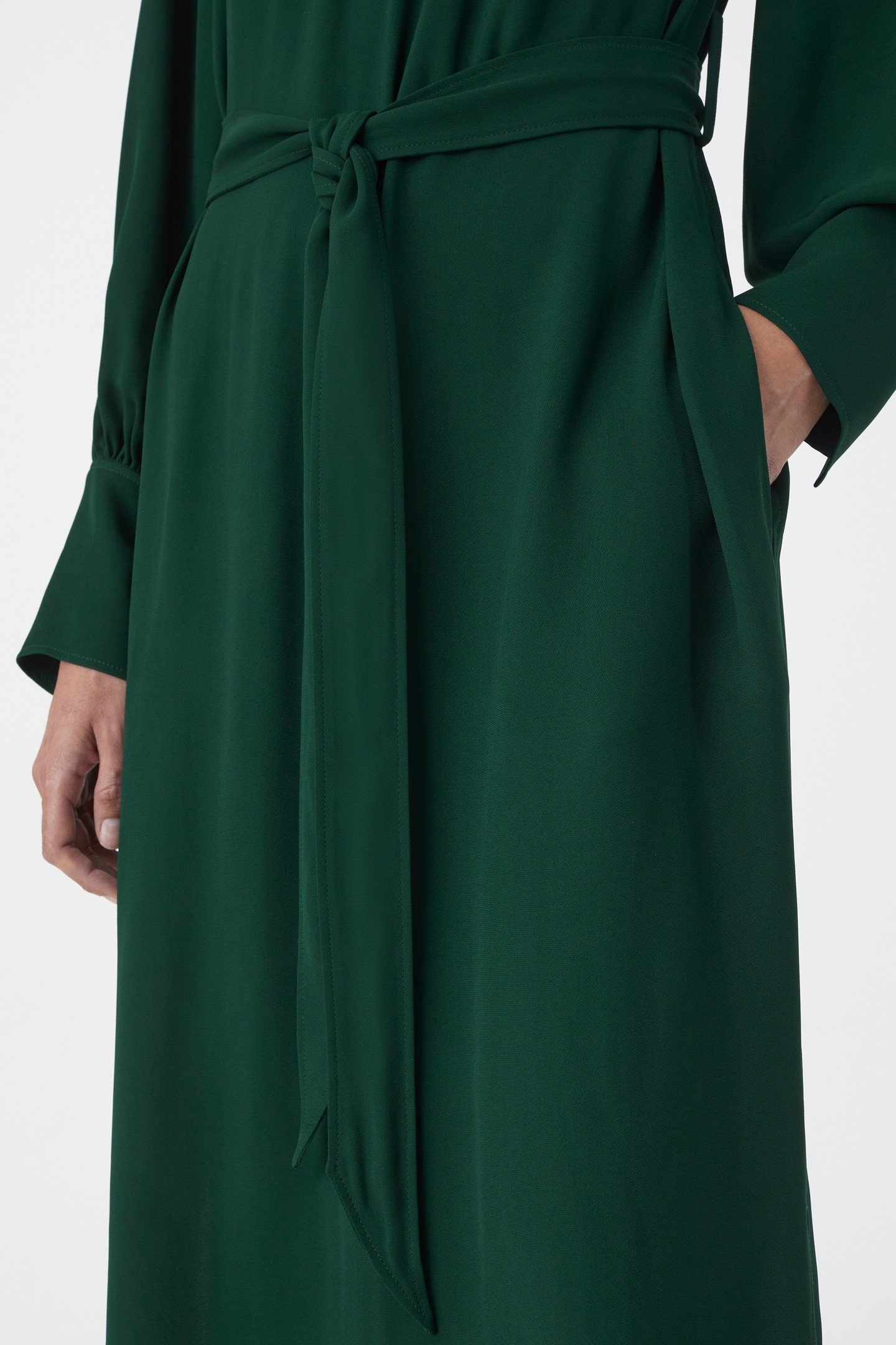 BELTED V NECK DRESS FERN GREEN 7