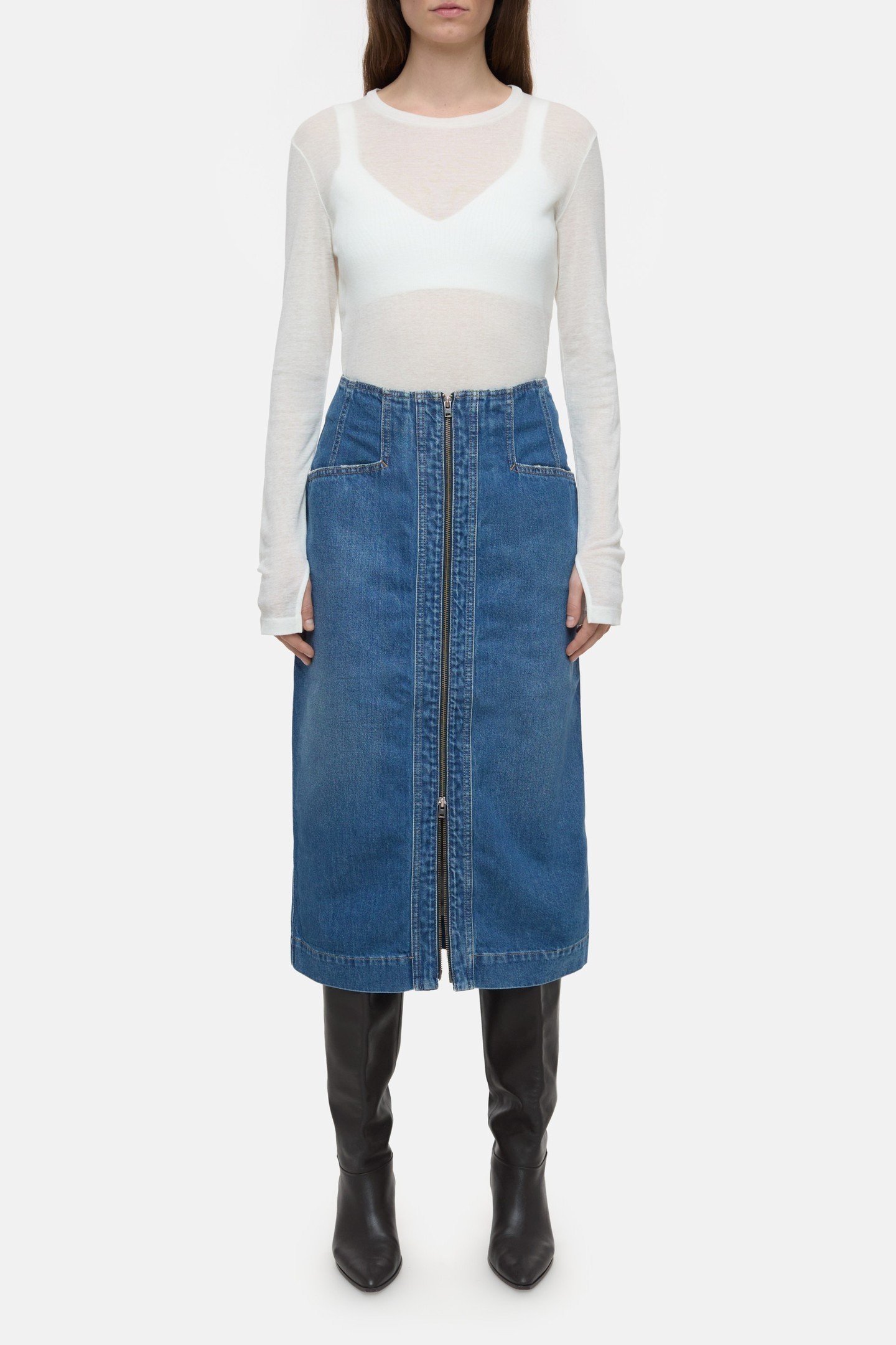 DENIM SKIRT WITH ZIP SKIRTS MID BLUE 2