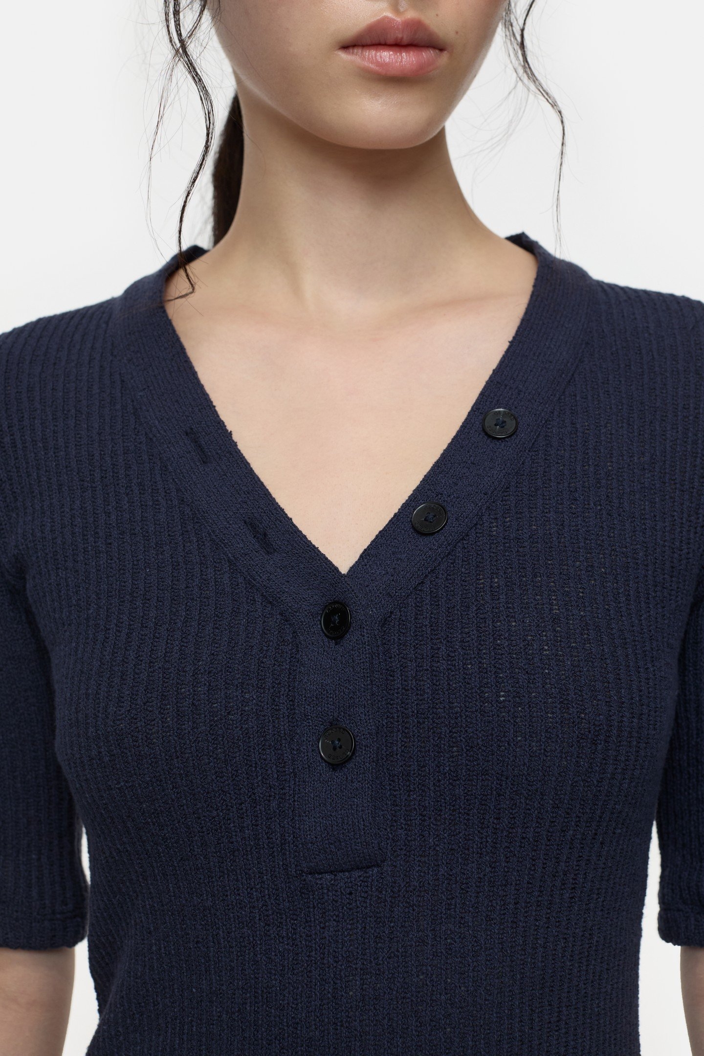 HALF PLACKET V NECK T-SHIRTS DARK NIGHT 3