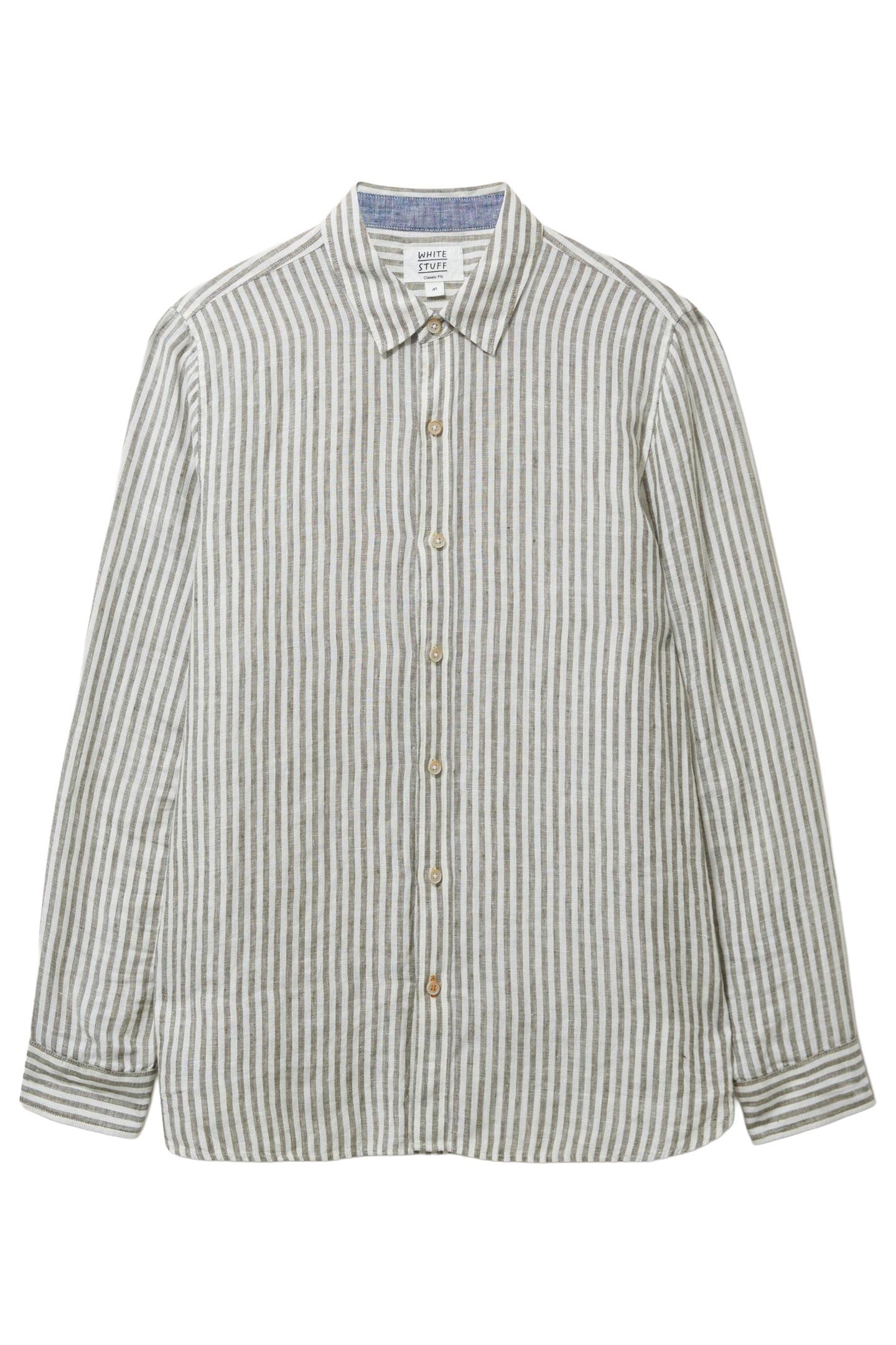 PEMBROKE LS STRIPE LINEN SHIRT KHAKI GREEN 1