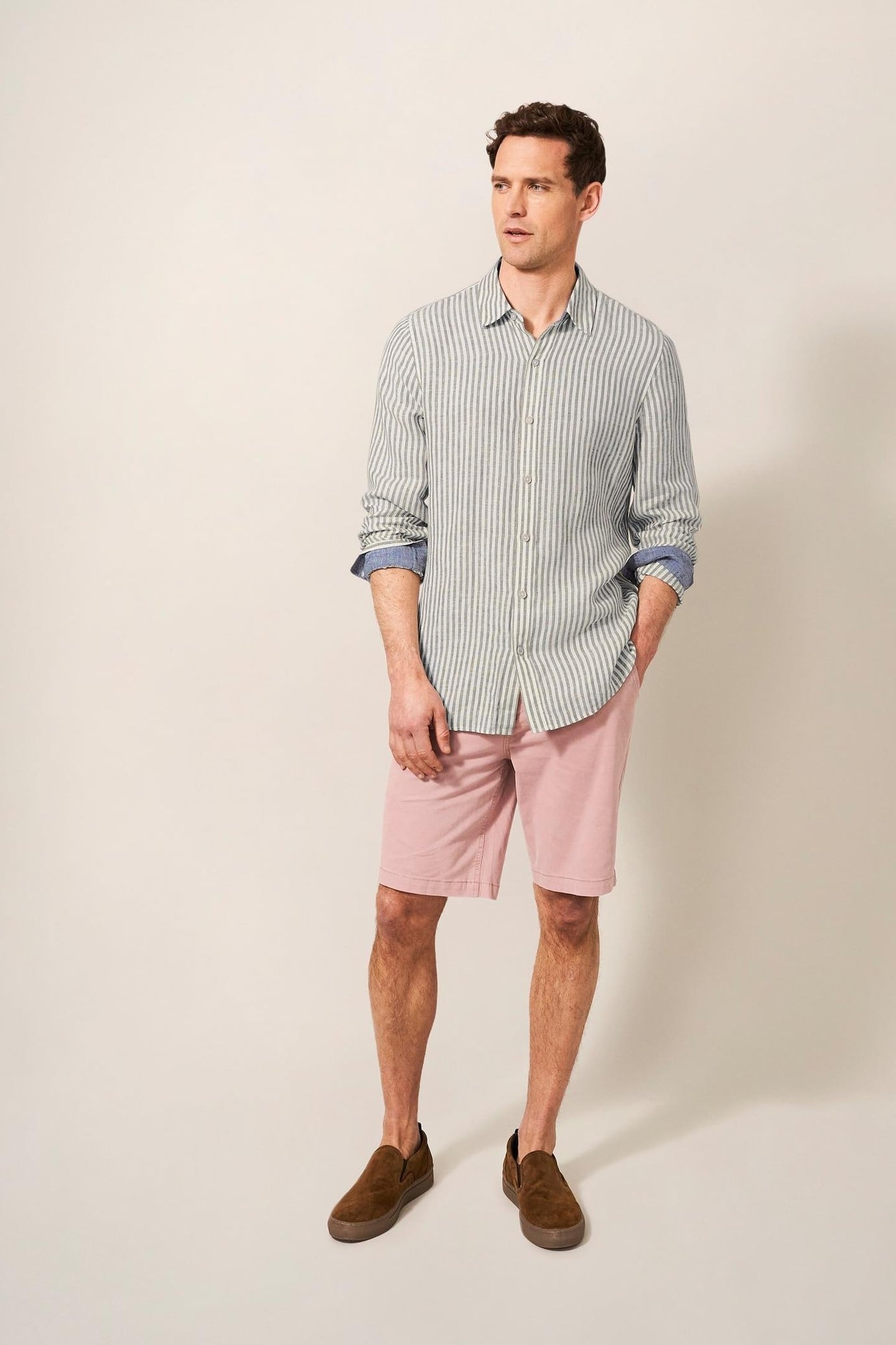 PEMBROKE LS STRIPE LINEN SHIRT KHAKI GREEN 3