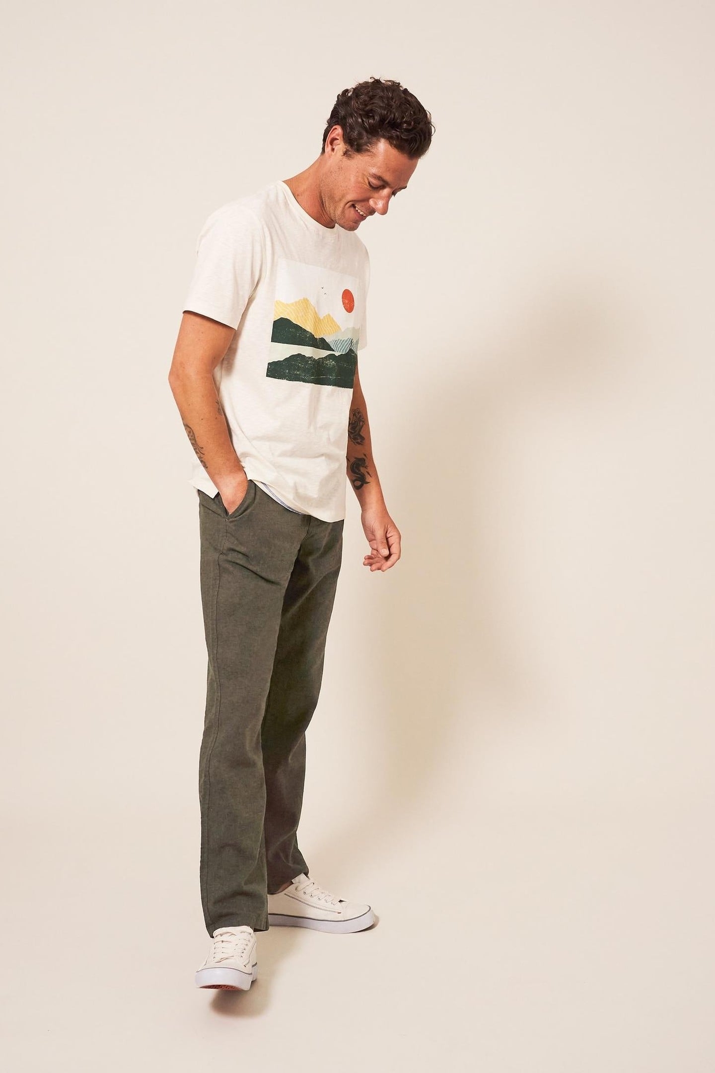 LINEN BLEND TROUSER KHAKI GREEN 2