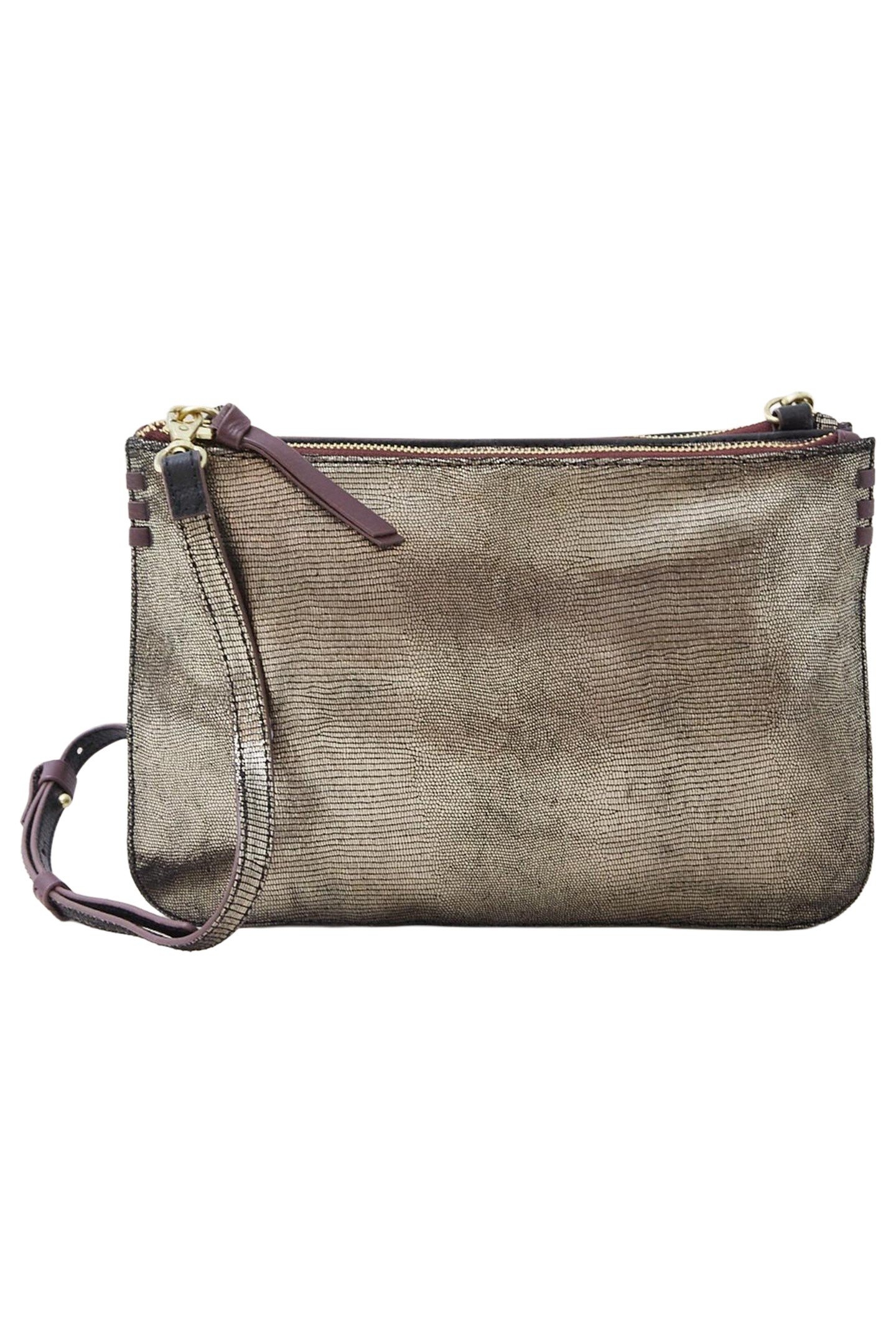 CONVERTIBLE DOUBLE POUCH BAG GOLD TONE METALLIC 1