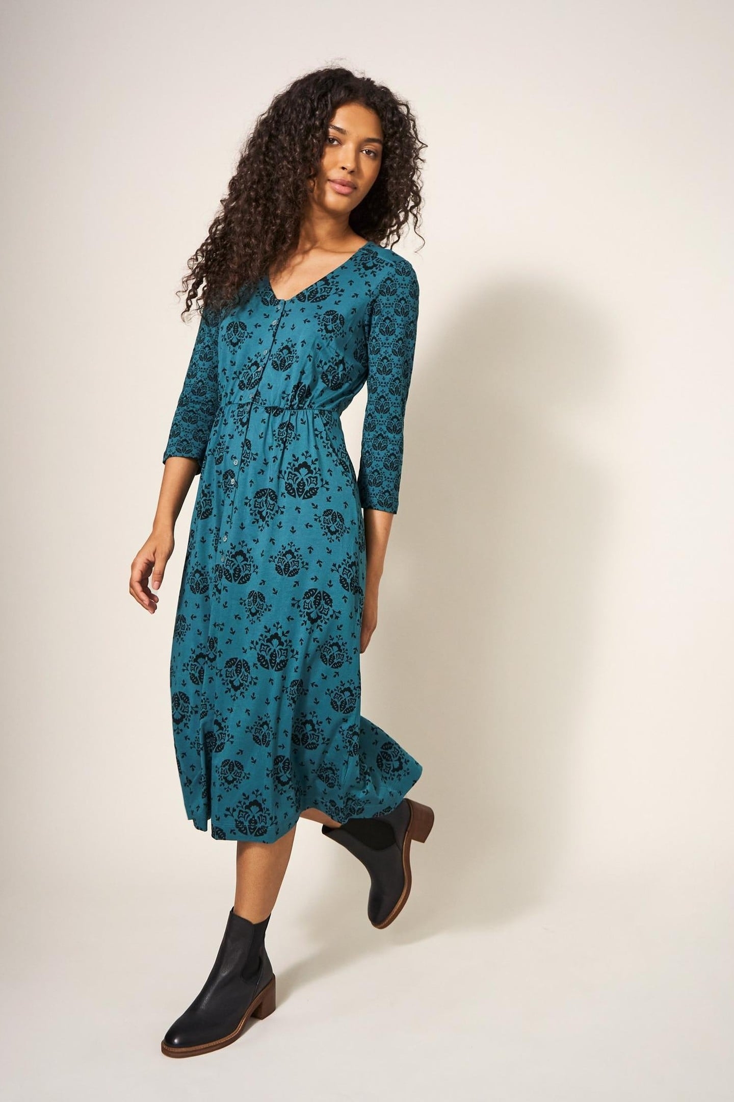 MIA JERSEY DRESS TEAL PRINT 1