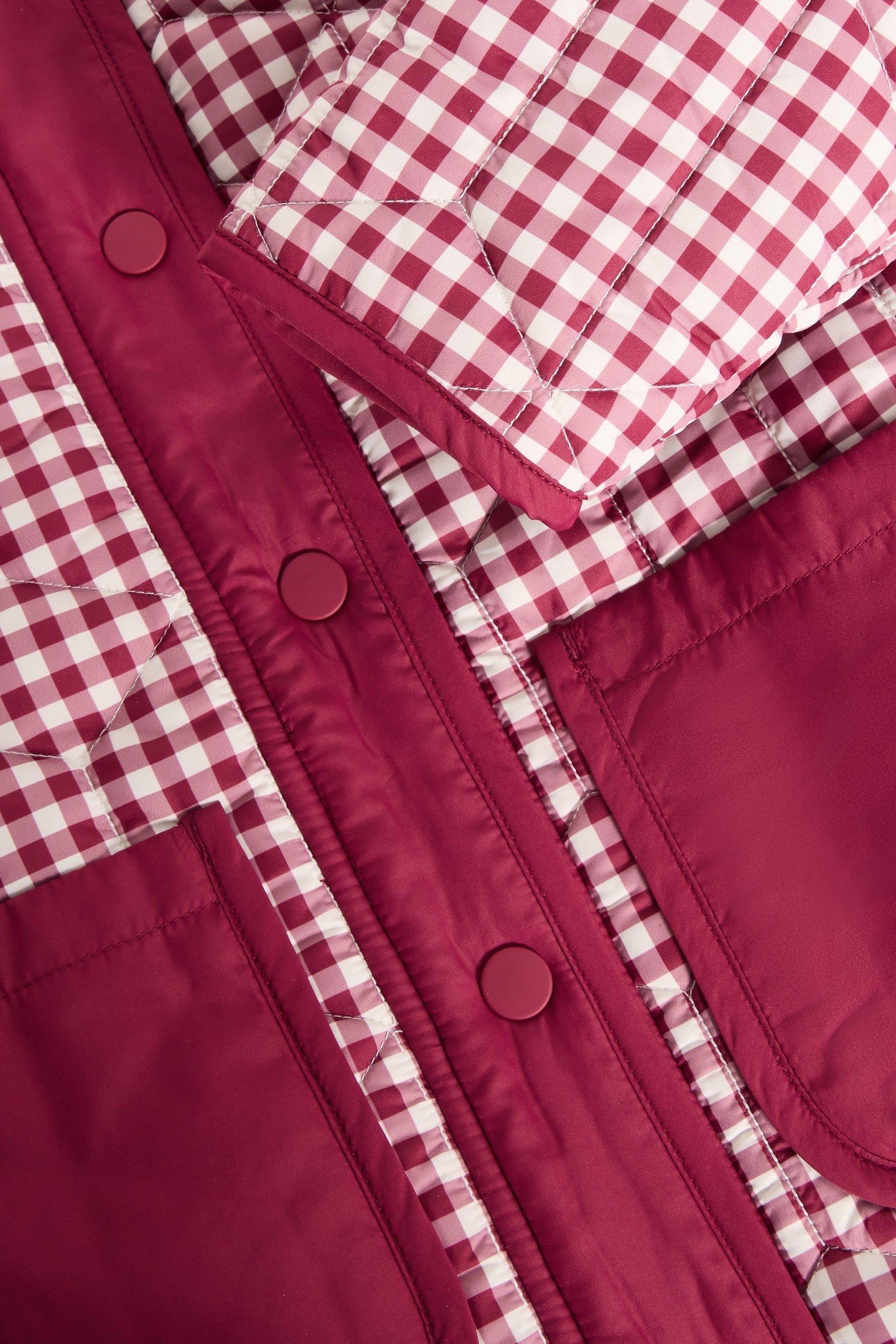 GINGHAM BORG LINED COAT DEEP RED 2