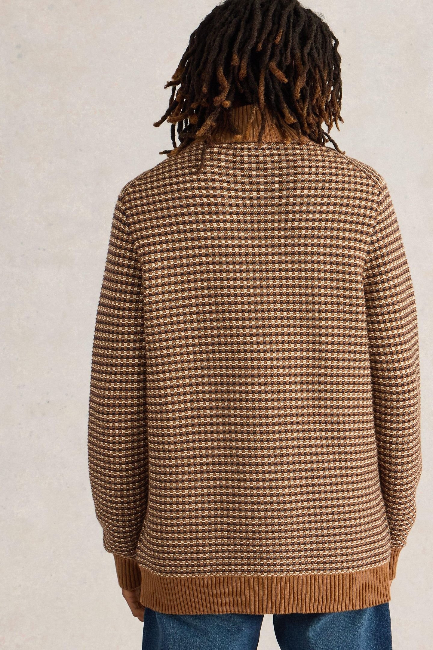 TUCK STITCH FUNNEL NECK TAN MULTI 3