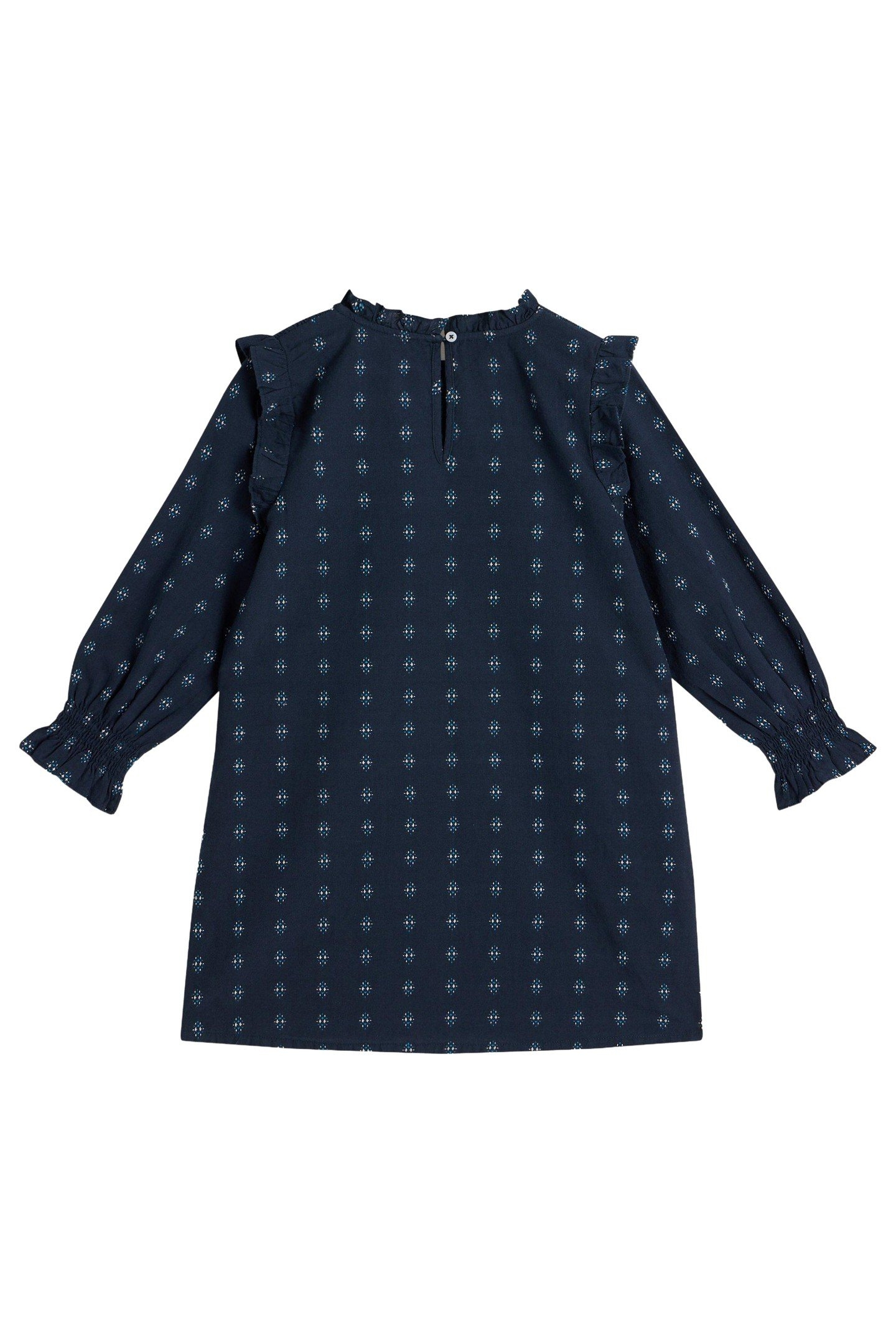 CAMILLE DOBBY FRILL DRESS DARK NAVY 2