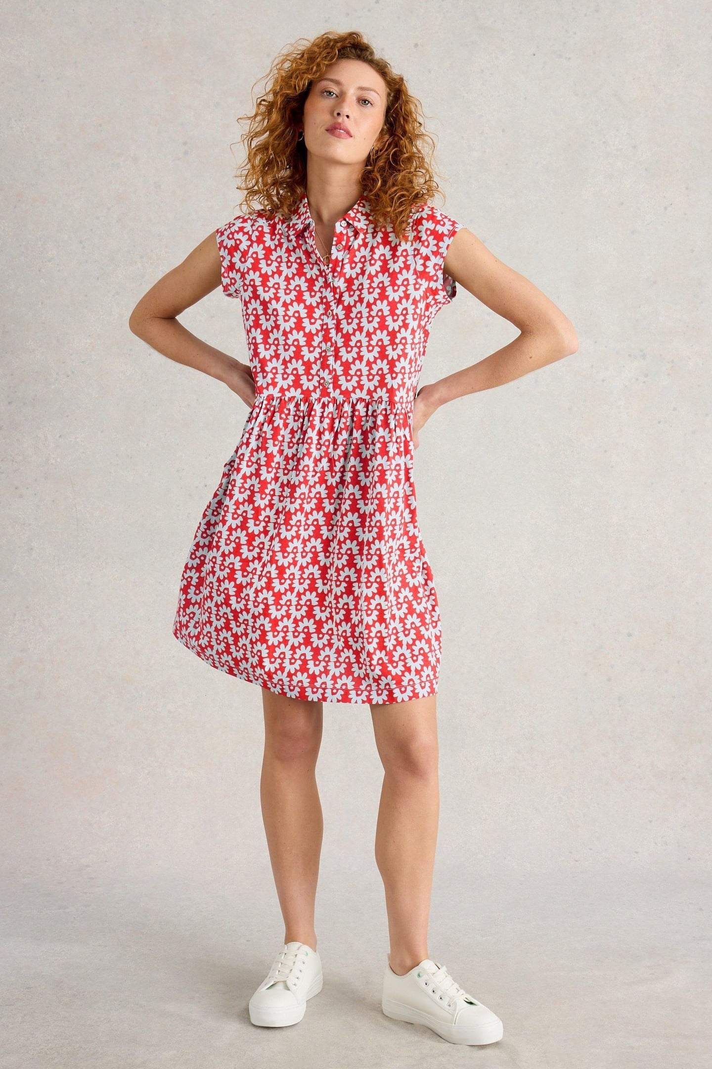 EVERLY JERSEY SHIRT DRESS RED PRINT 1