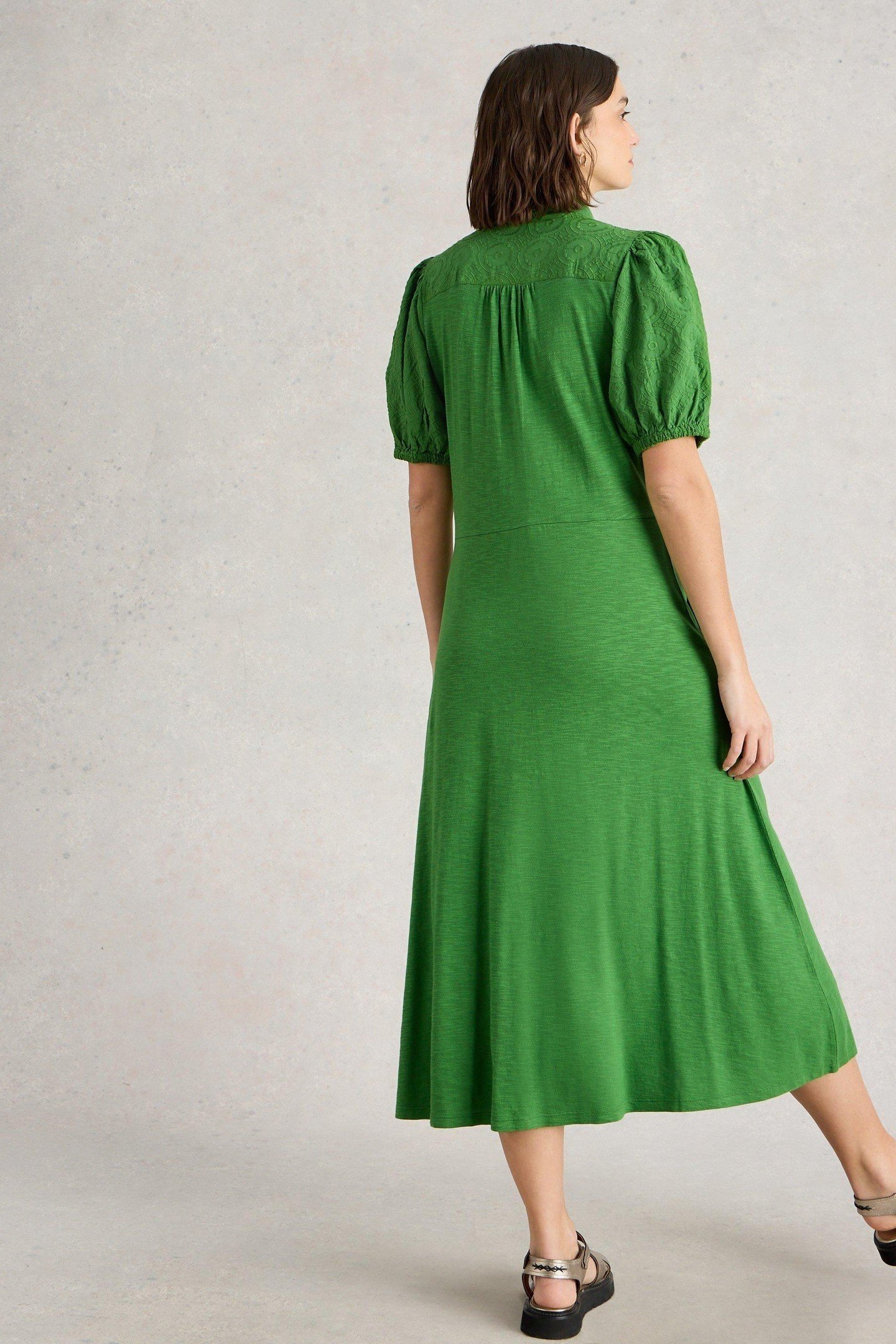 RUA BRODERIE SHIRT DRESS MID GREEN 2
