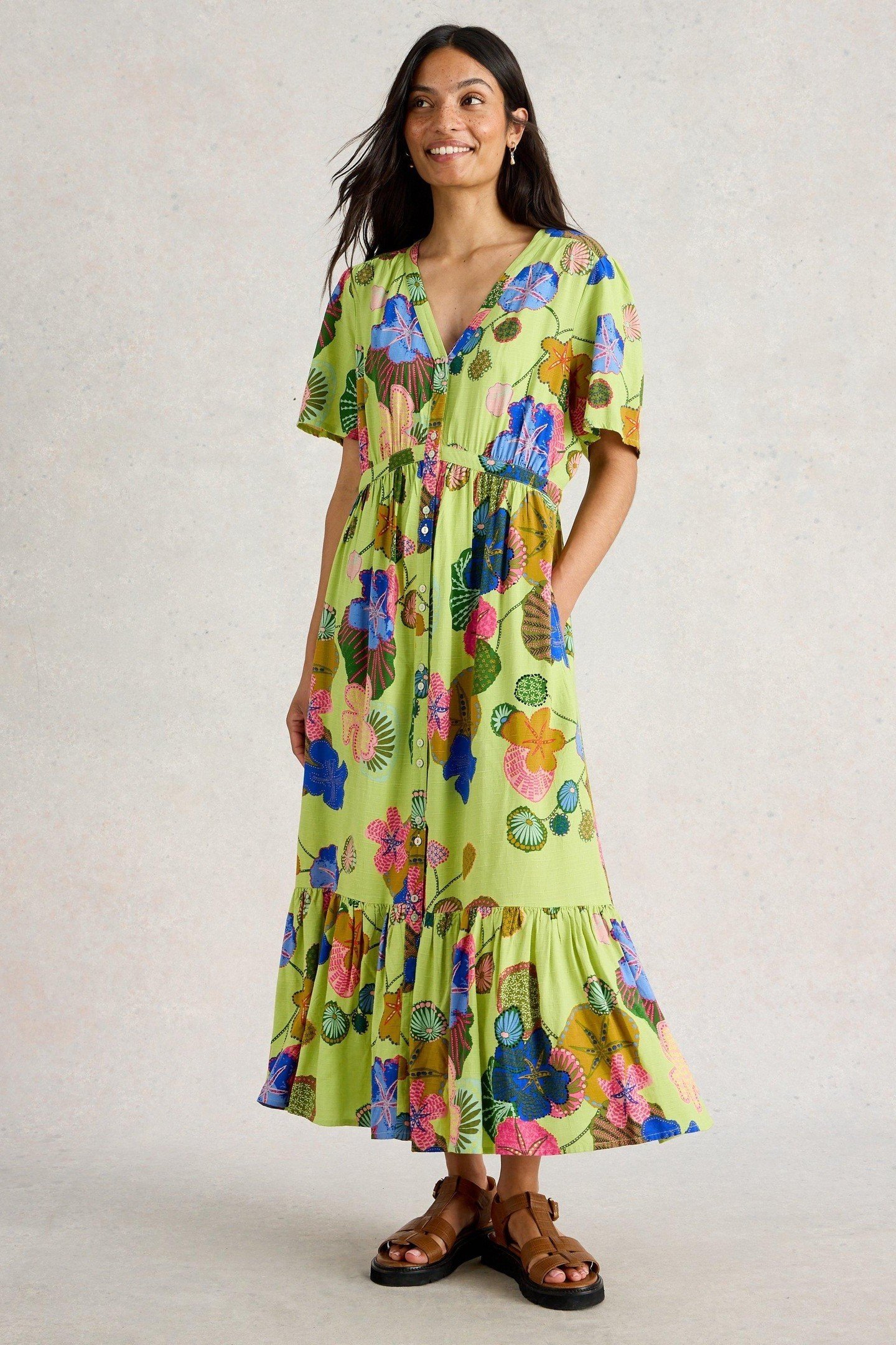 PHOEBE MIDI DRESS GREEN MULTI 1