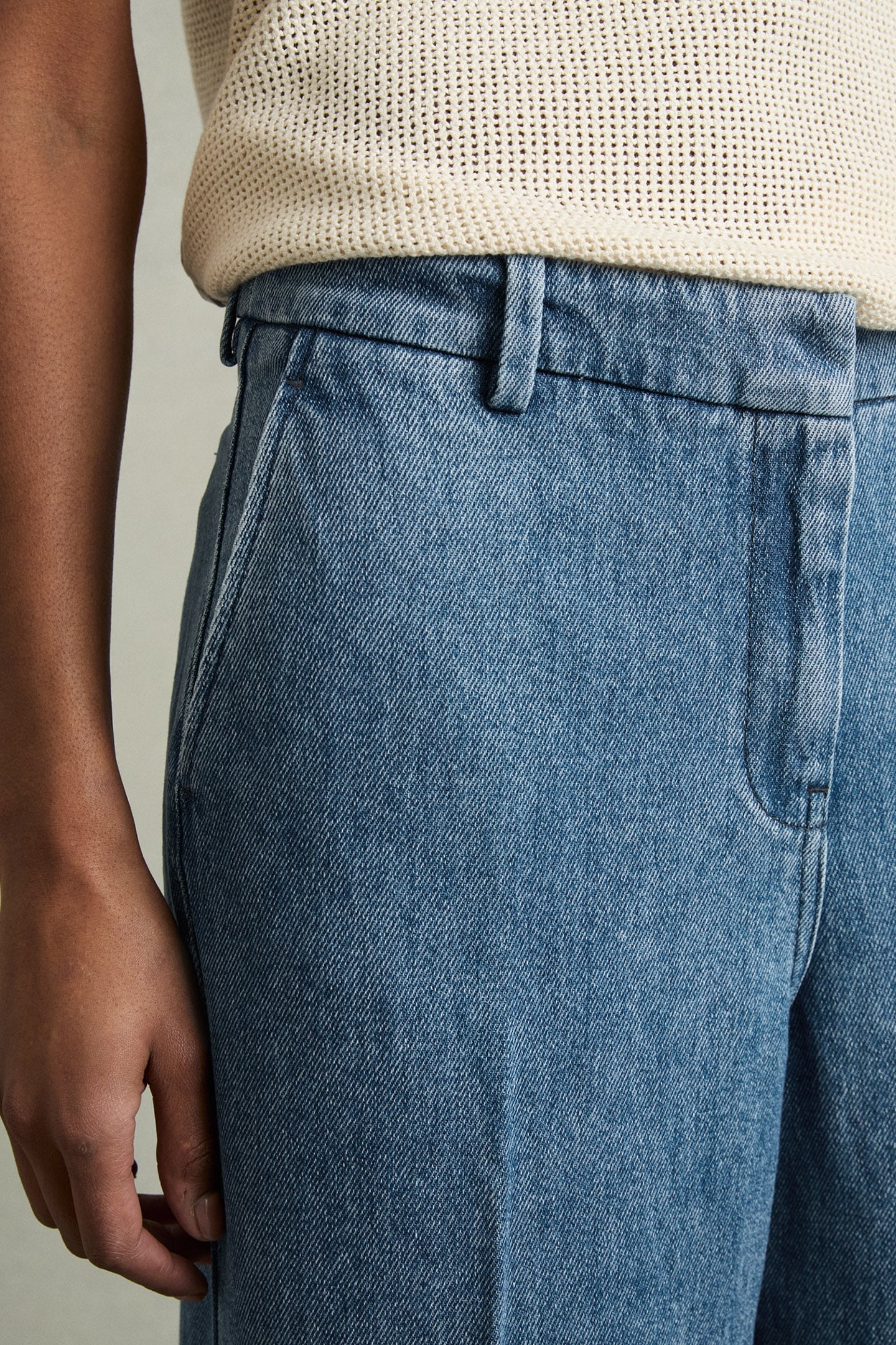 DENIM LOOK WIDE LEG TROUSER MID BLUE 5