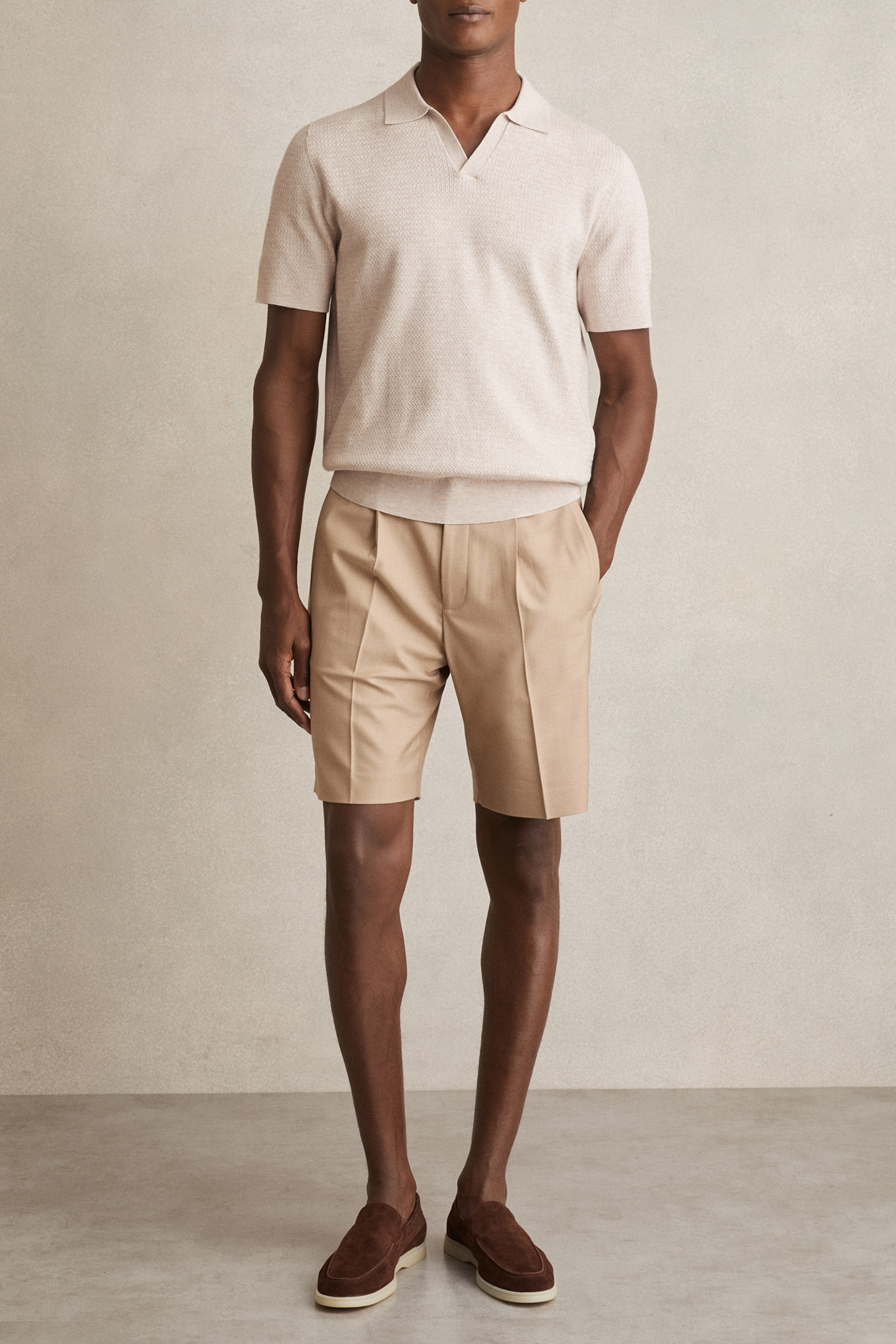 SS OPEN COLLAR SOFT TEXTURED POLO OATMEAL MELANGE 3