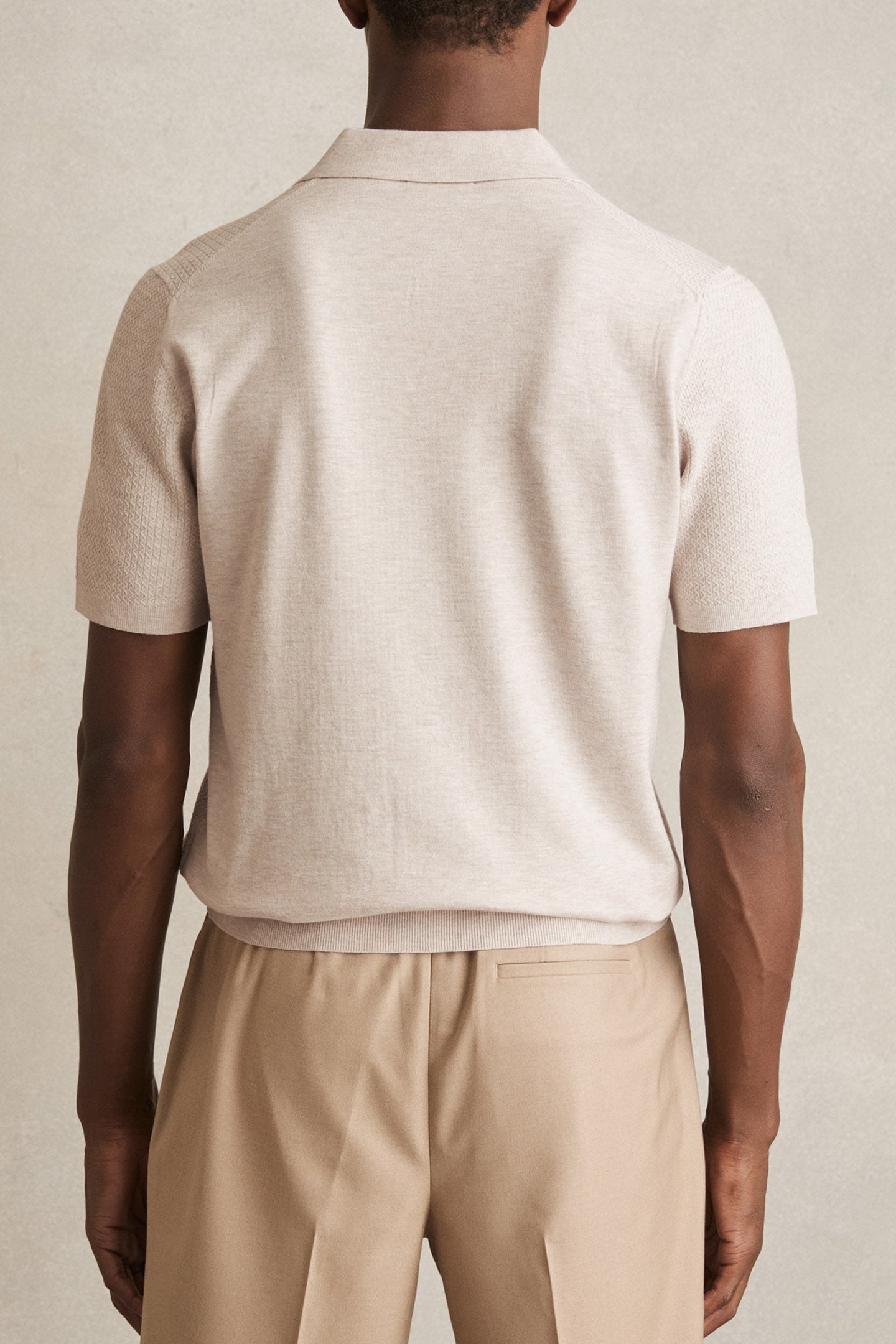 SS OPEN COLLAR SOFT TEXTURED POLO OATMEAL MELANGE 2