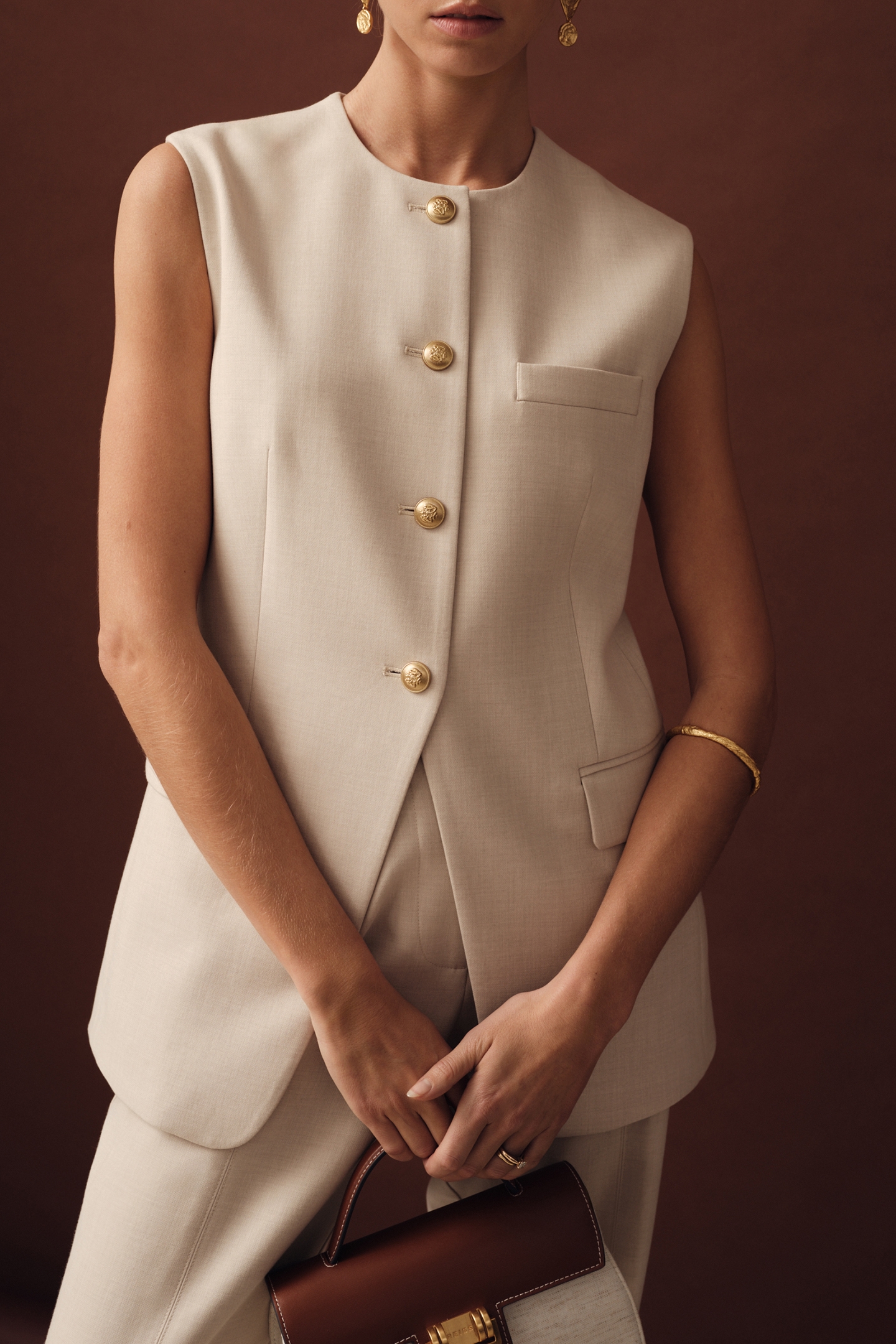 HIGH NECK LONG LINE WAISTCOAT NEUTRAL 5