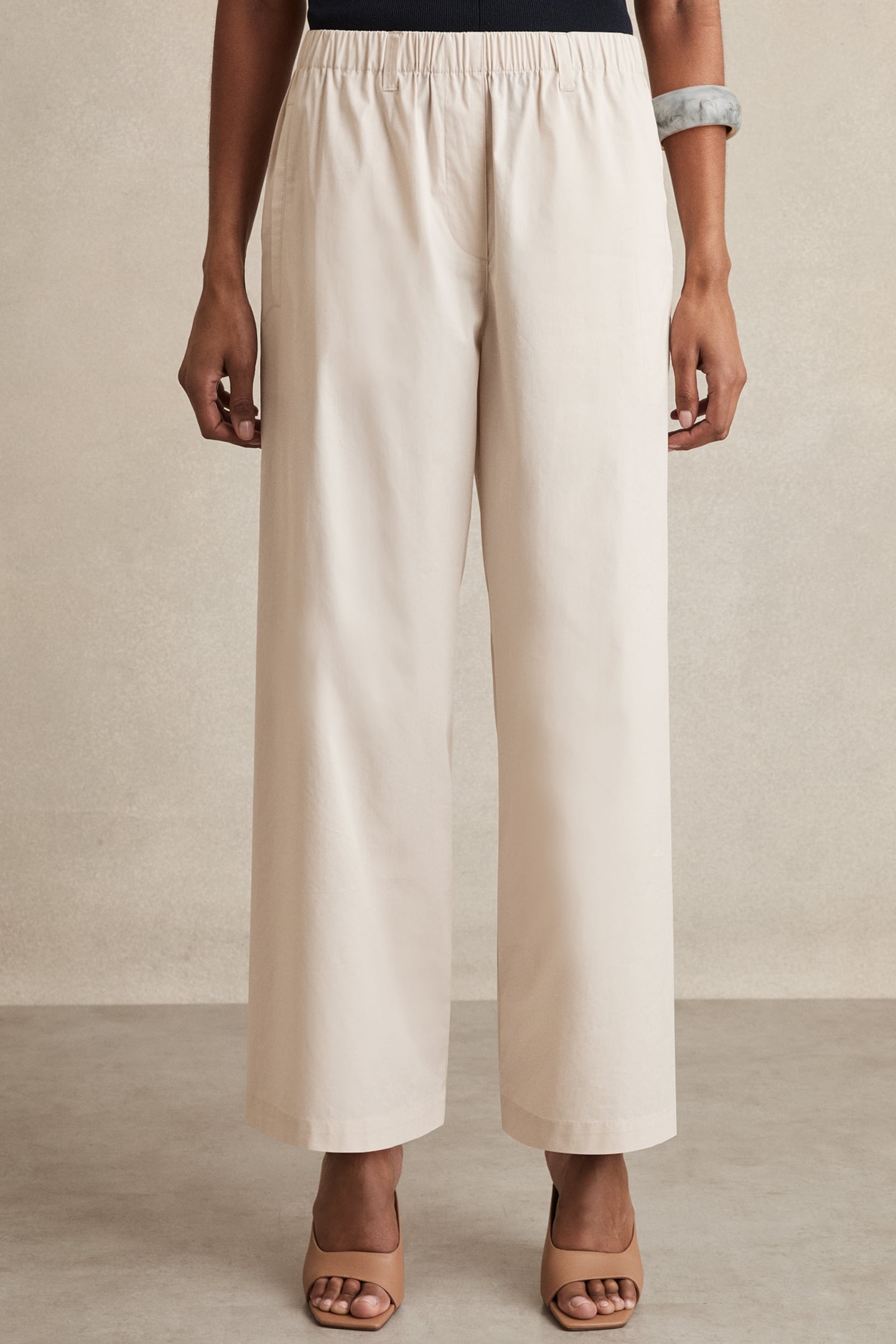 CROPPED COTTON TAPER TROUSER STONE 1