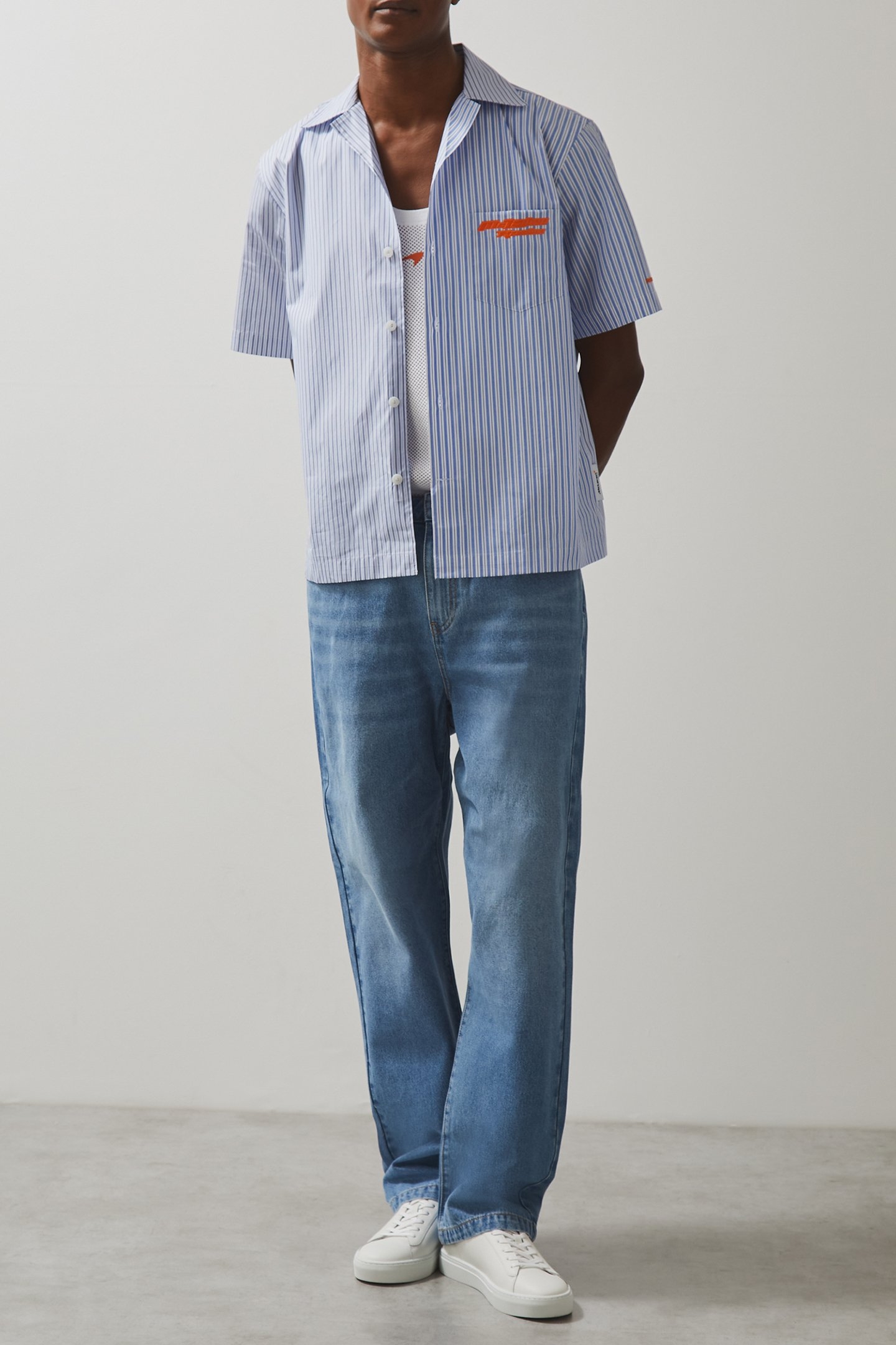 SS STRIPE POPLIN CUBAN SHIRT SOFT BLUE/WHITE 1