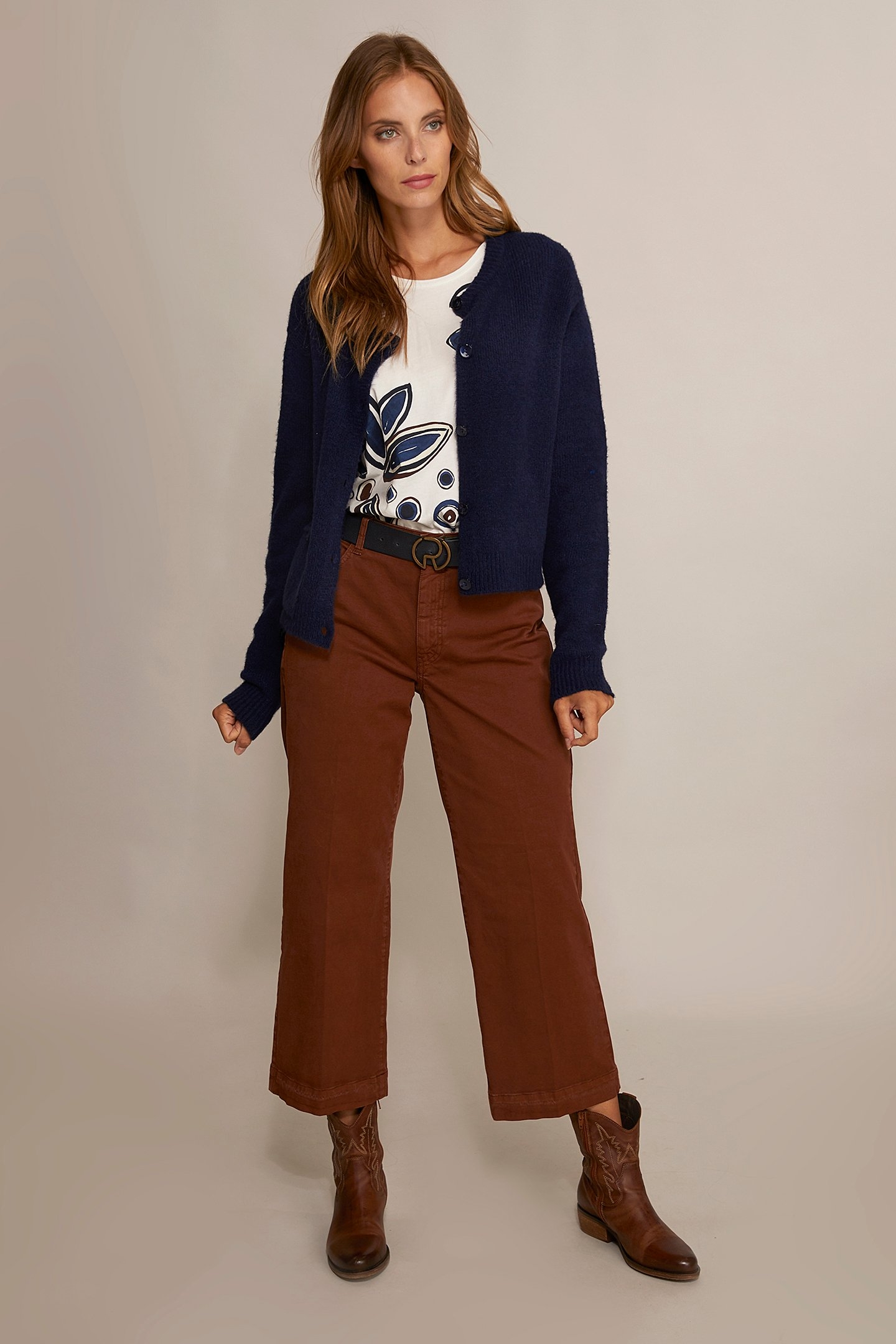 WIDE COTTON CROPPED PANTS IN BROWN 3