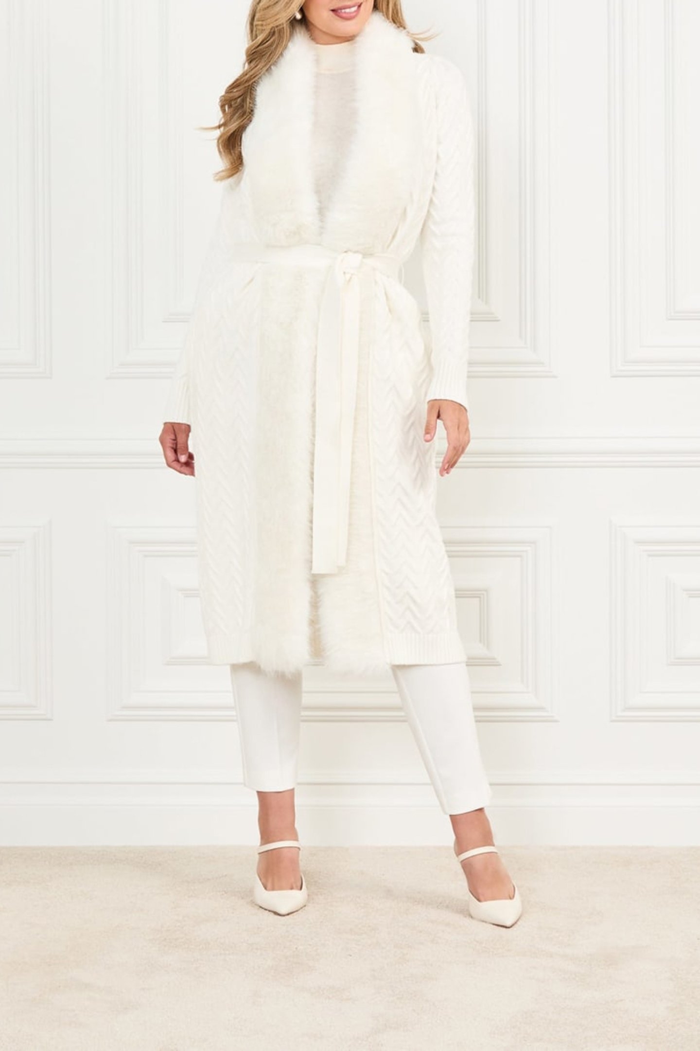MARCIANO BY GUESS PAULA FAUX FUR LONG CARDI PALE PEARL 1