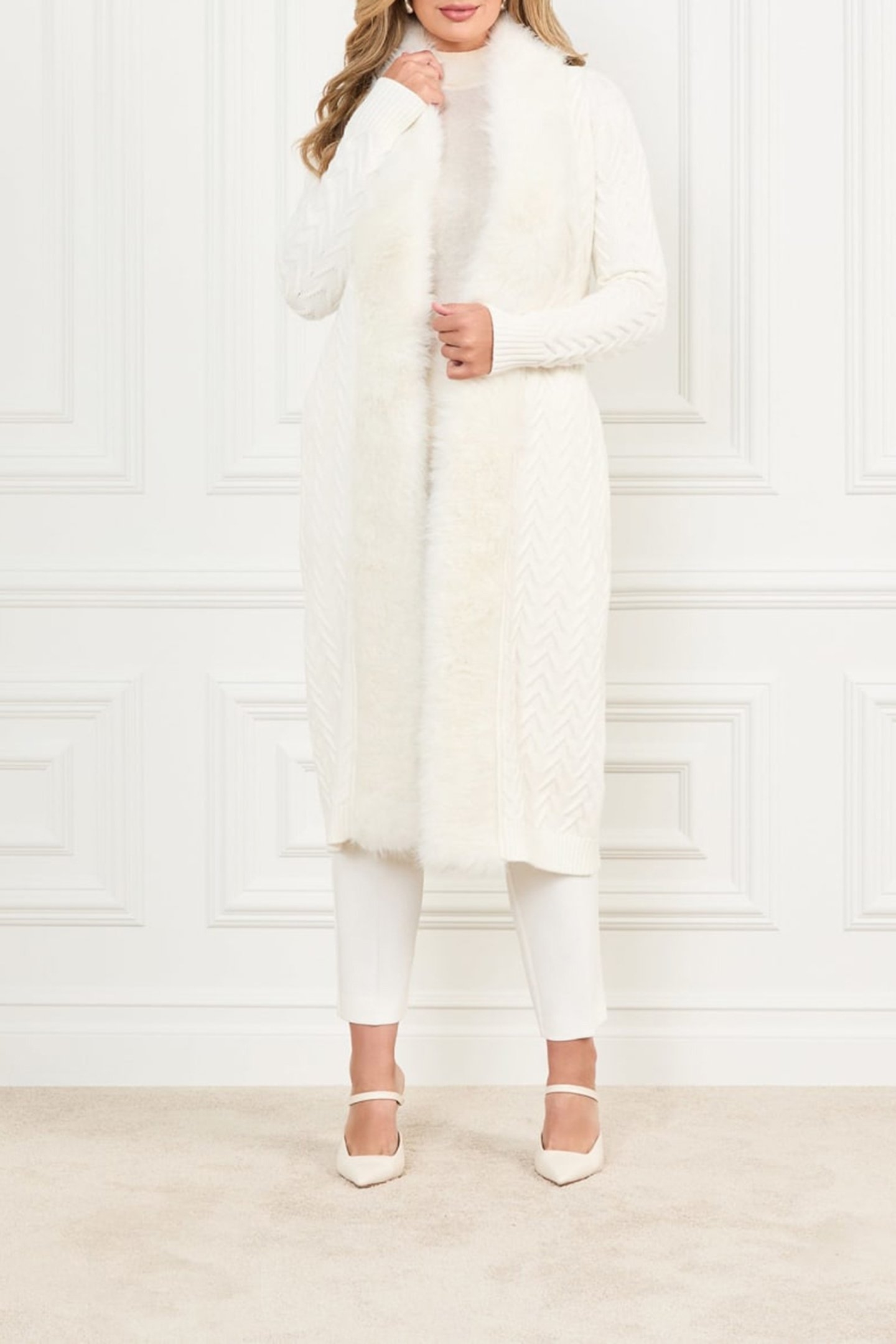 MARCIANO BY GUESS PAULA FAUX FUR LONG CARDI PALE PEARL 2