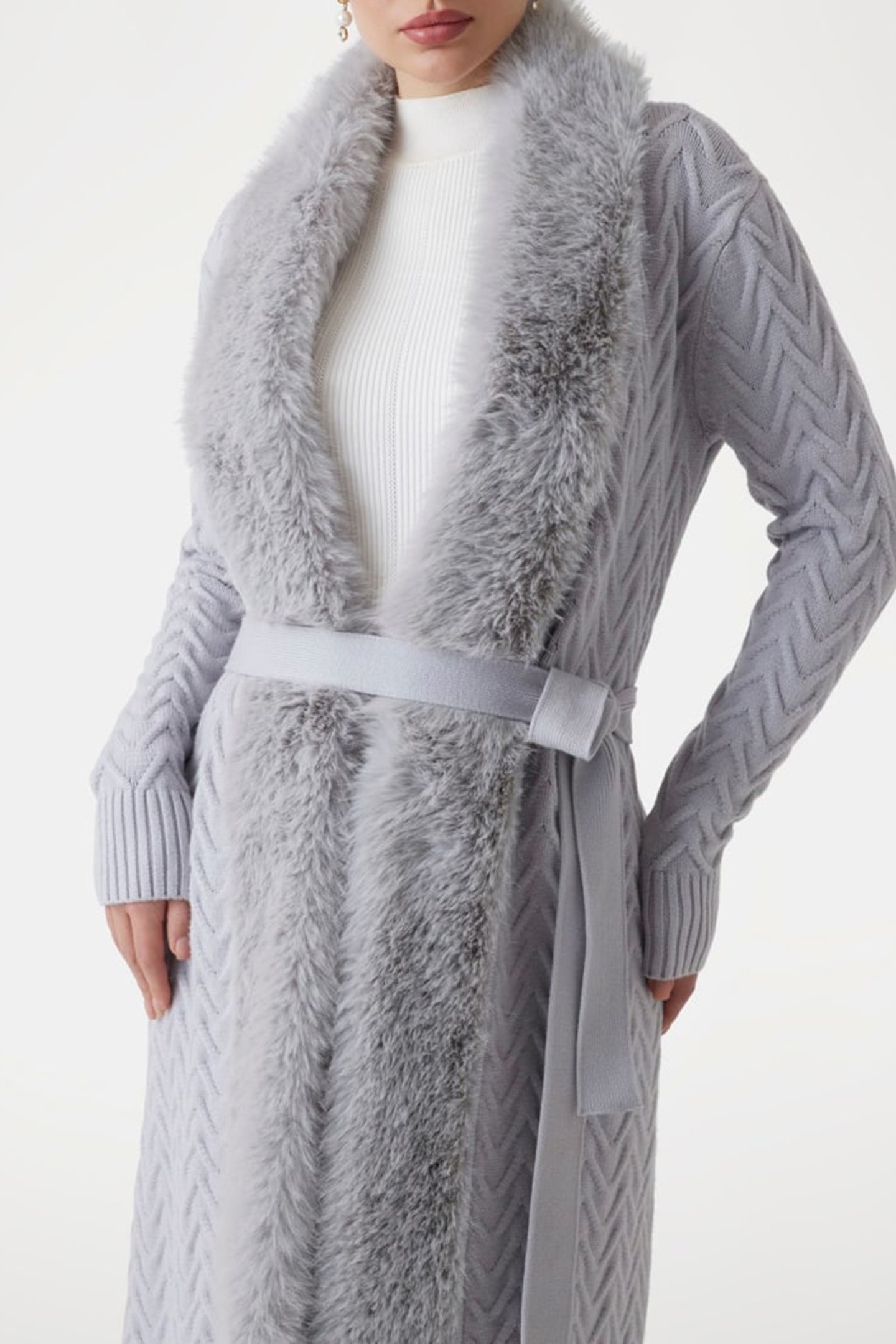 MARCIANO BY GUESS PAULA FAUX FUR LONG CARDI SILK GRAY 2