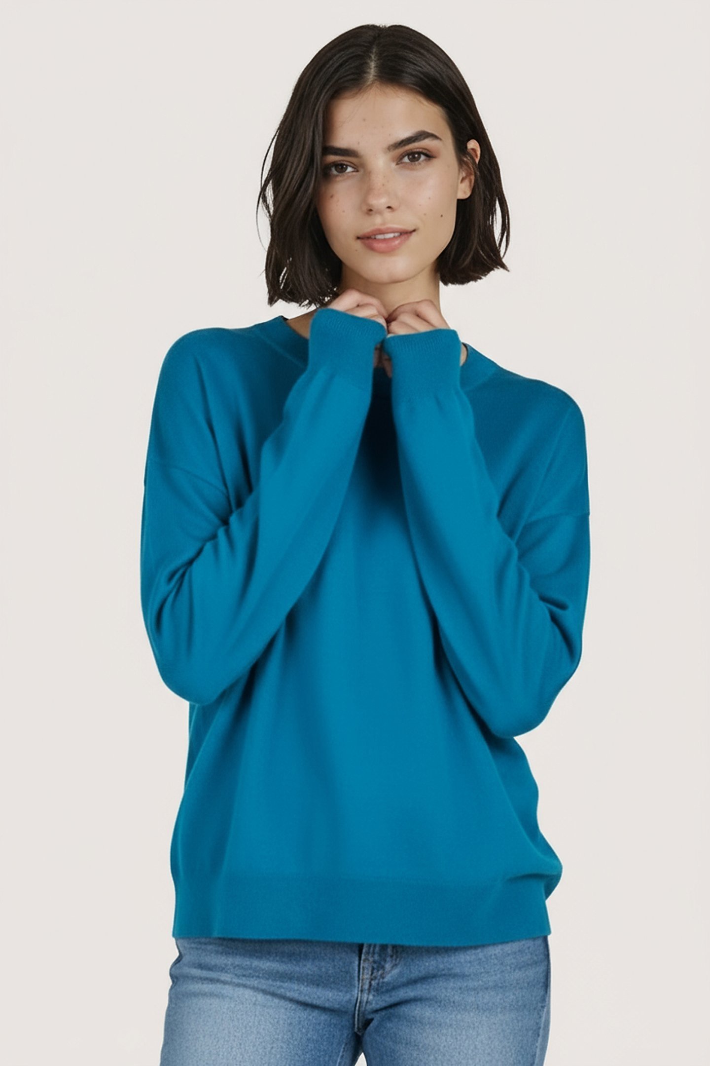 SWEATER BOXY BASIC KNIT PETROL 1
