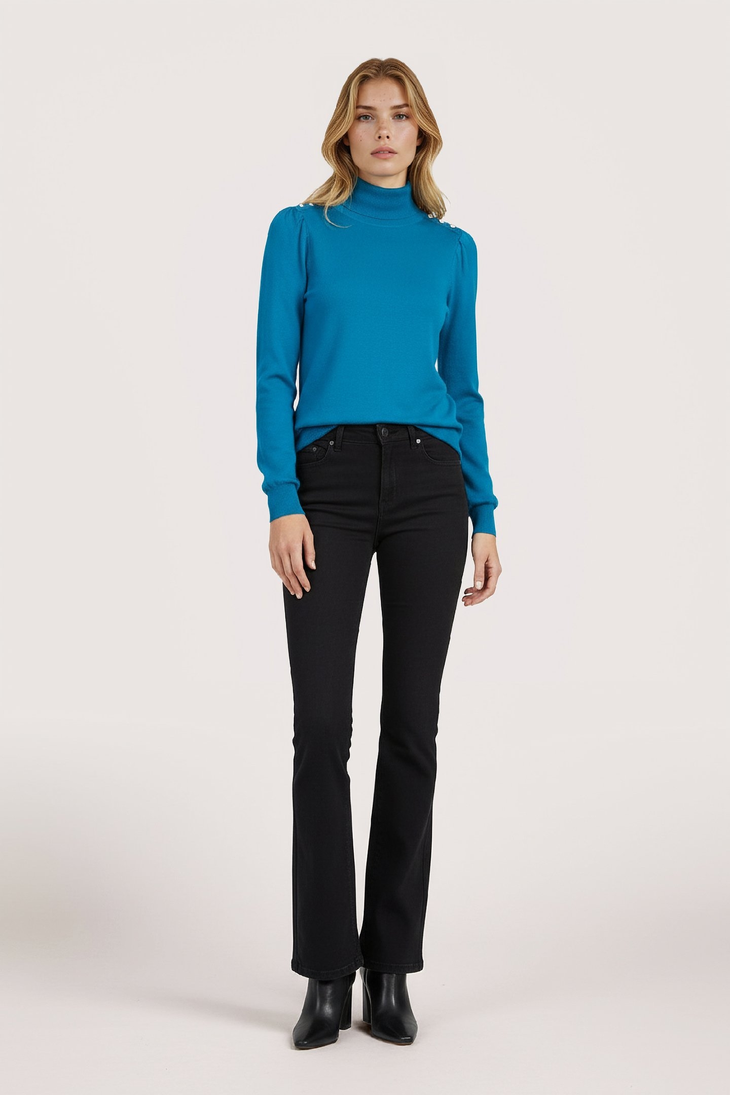 SWEATER FANCY DETAIL SHLDR BASIC KNIT PETROL 2