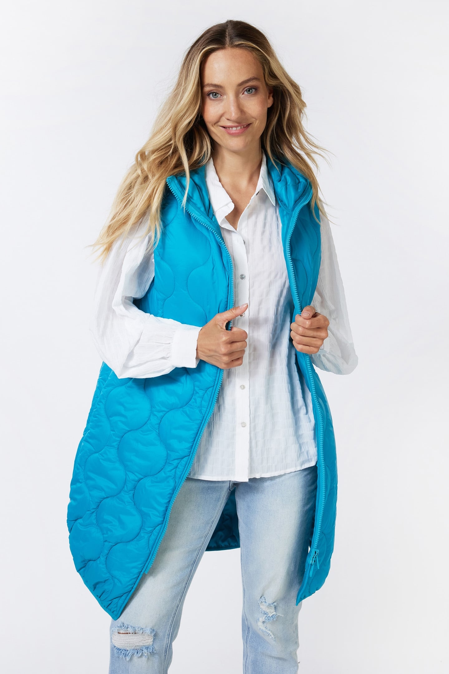 BODYWARMER QUILTED LONG PETROL 1