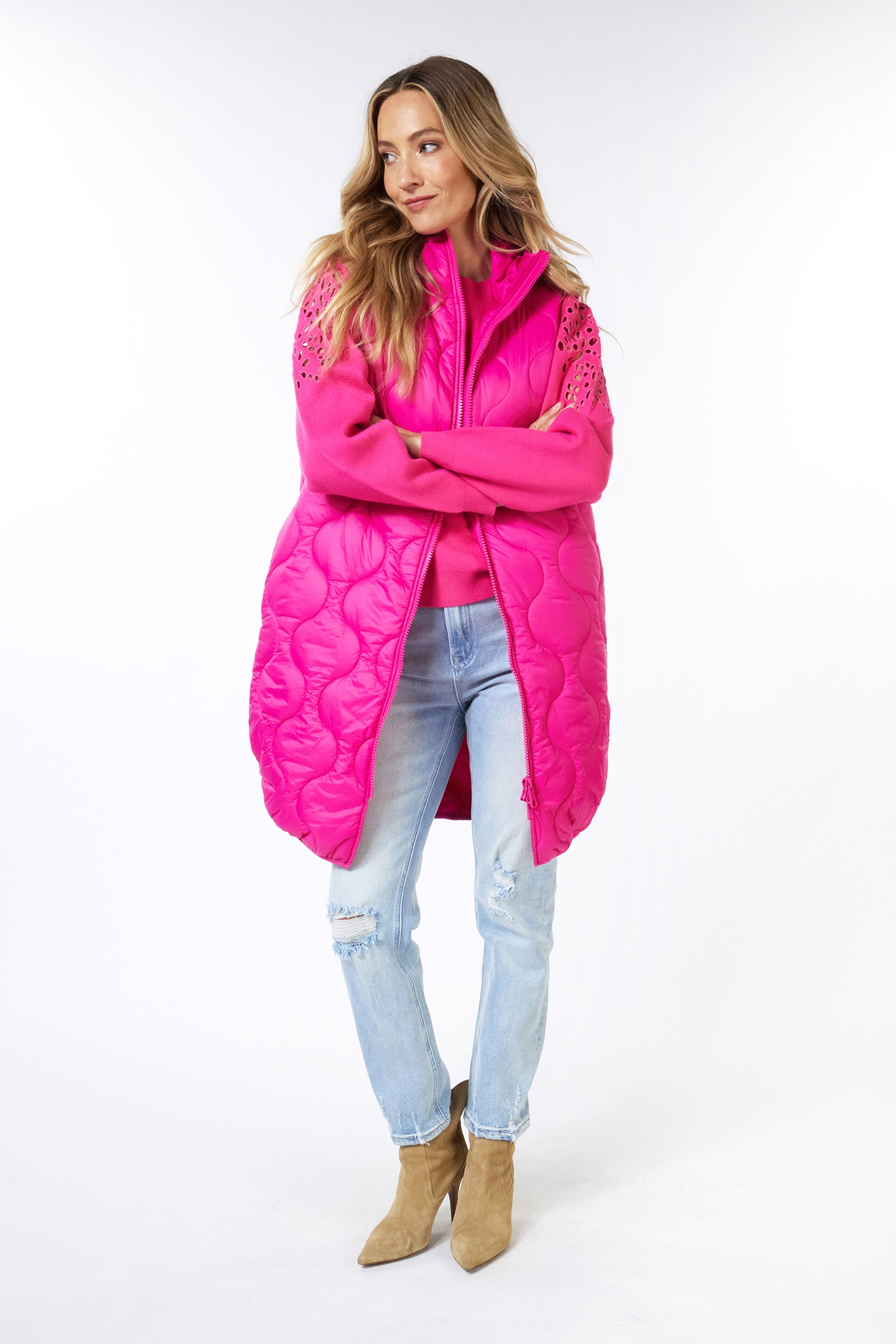 BODYWARMER QUILTED LONG FUCHSIA 3