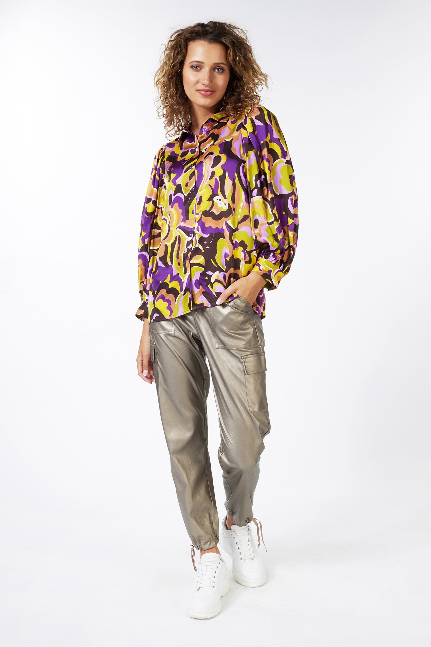 BLOUSE PUFF SLV FANCY EARTH PRINT 3