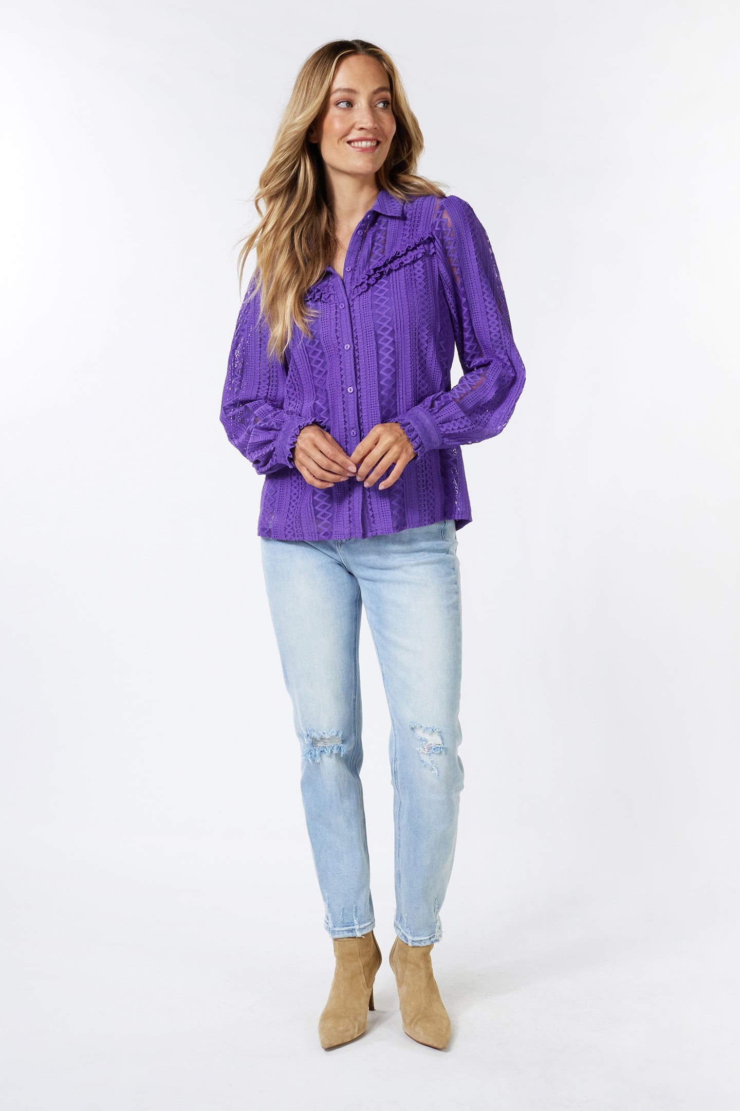 BLOUSE LACE PUFF SLVE DEEP LAVENDER 2