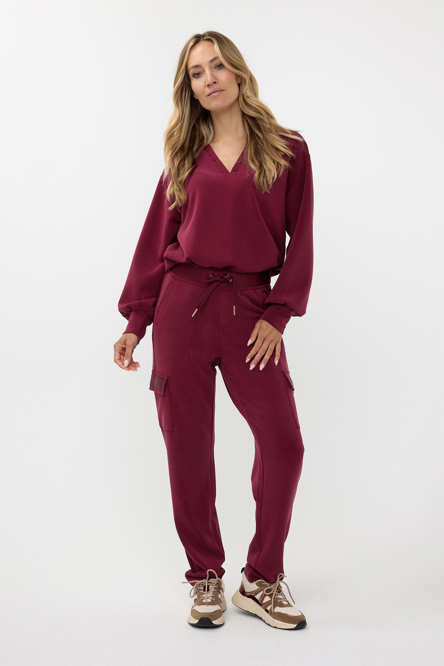 TROUSER CARGO SATIN MODAL WINE RED 3