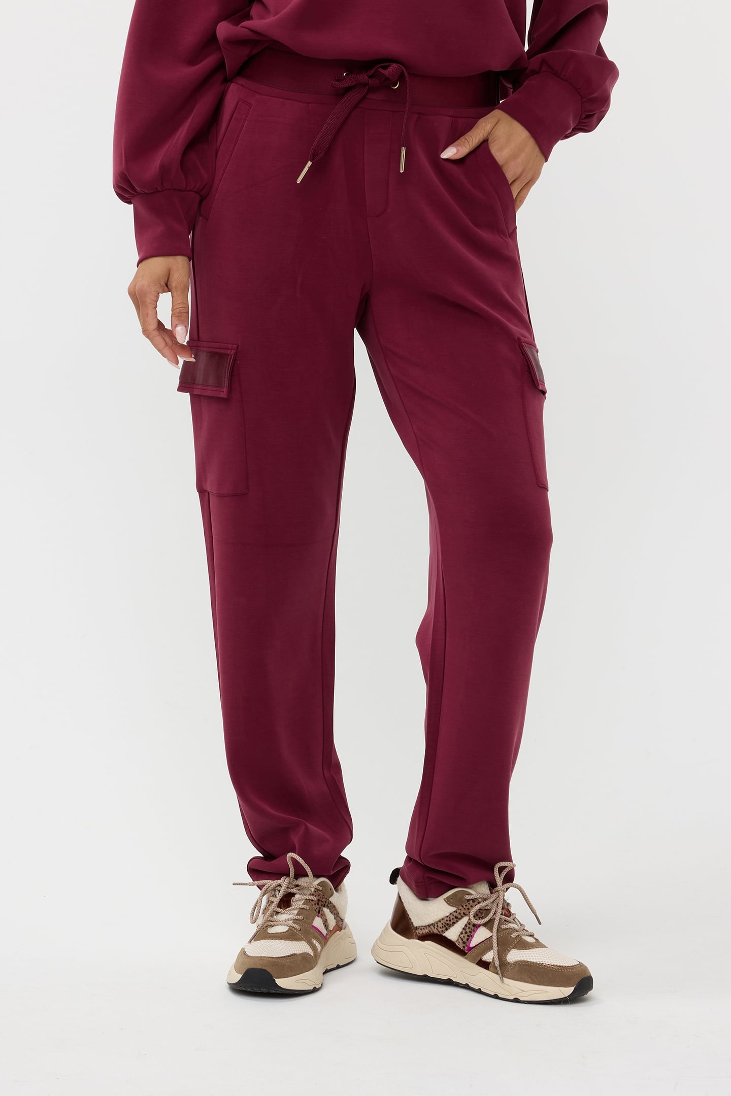 TROUSER CARGO SATIN MODAL WINE RED 1
